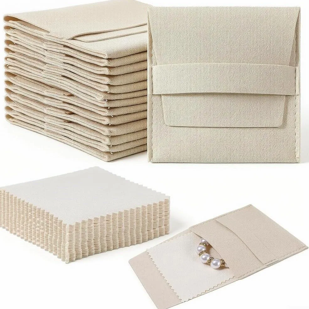 Juego de bolsas de almacenamiento de joyas de microfibra a granel, bolsas de cordón suave con correa segura para soportes de anillos, sensación de terciopelo para sobres para bodas para recuerdos