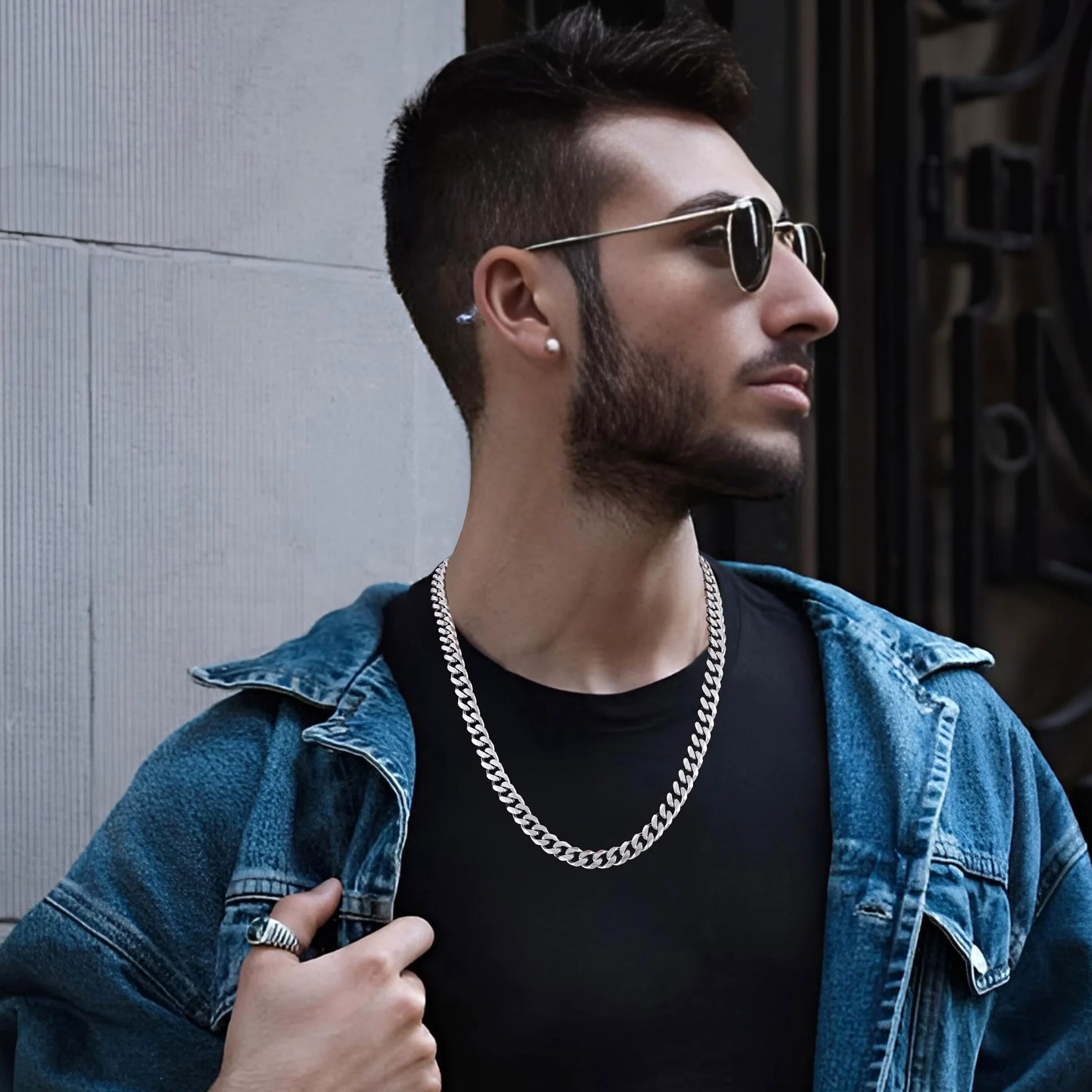 Fiusem Cadenas chapadas en oro de 14 quilates de 3,5 mm para hombres, cadenas de acero inoxidable con eslabones cubanos para hombres y niños, cadena para hombre de 16, 18, 20, 22, 24, 26, 28 pulgadas