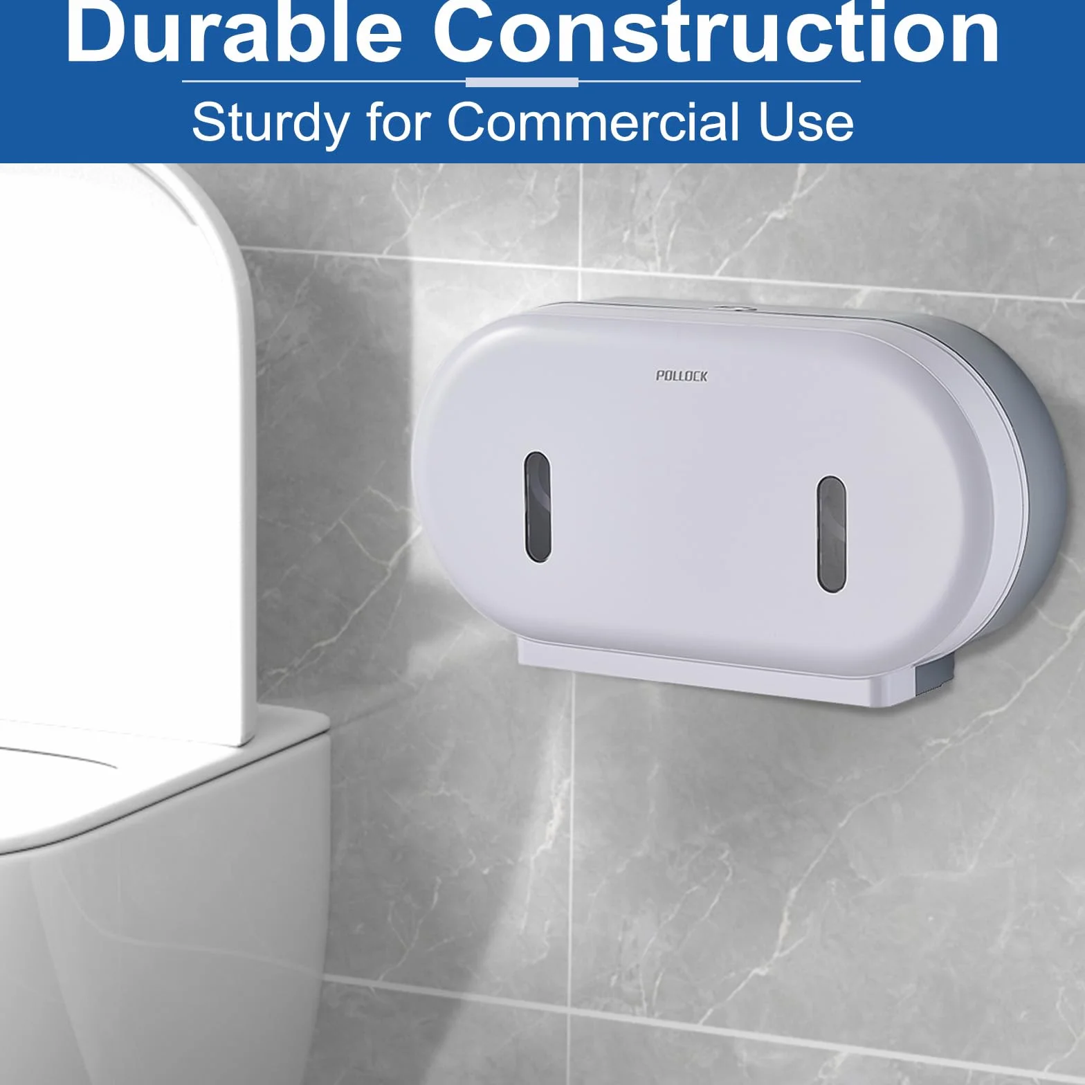 Pollock Dispensador de Doble Rollo de Papel Higiénico Jumbo, Capacidad Extragrande, Sin Agujeros, Blanco
