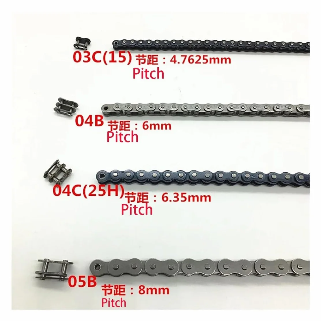 Cadena de rodillos de transmisión 05B acero al carbono paso 8mm eslabón conector industrial