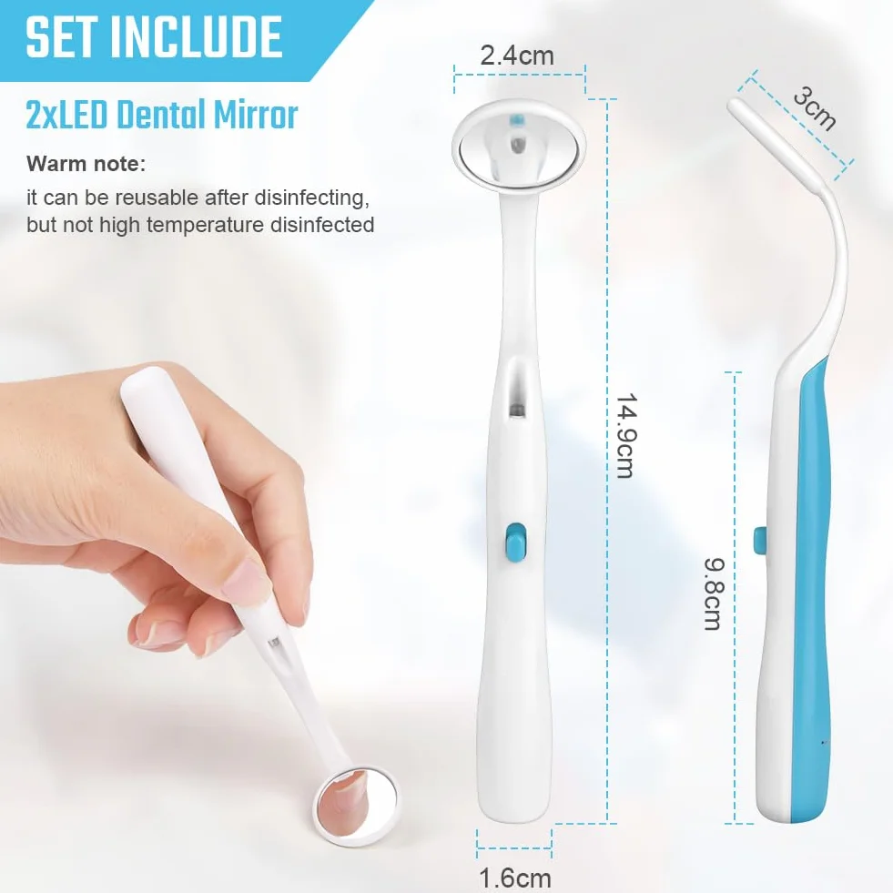 ACWOO Espejo Dental con Luz LED, 2 Piezas, Anti-Niebla, Azul y Rosa