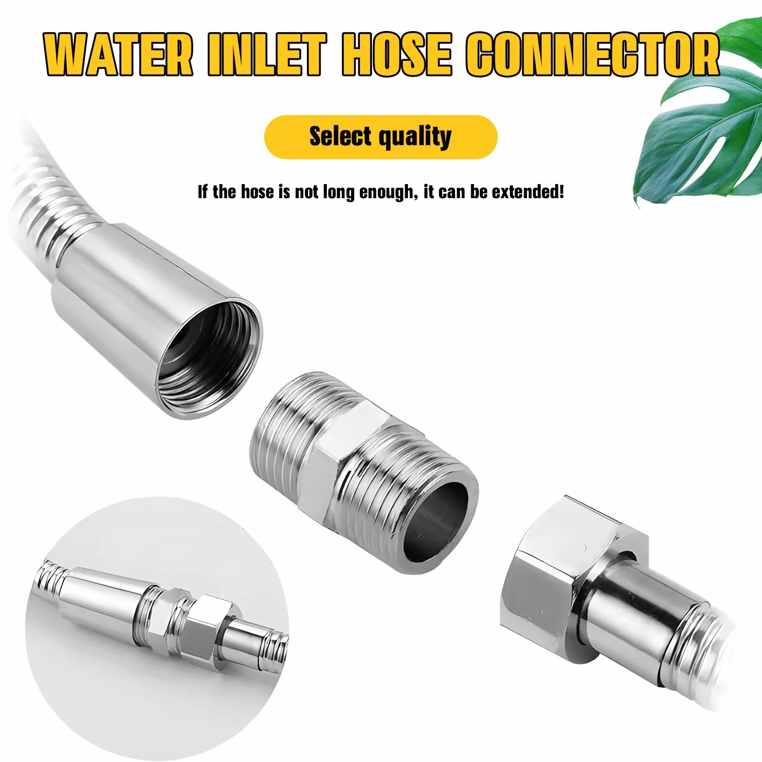 Conector Doble de Acero Inoxidable 1/2" para Manguera de Ducha, Adaptador Macho-Macho Hexagonal, Unión de Extensión