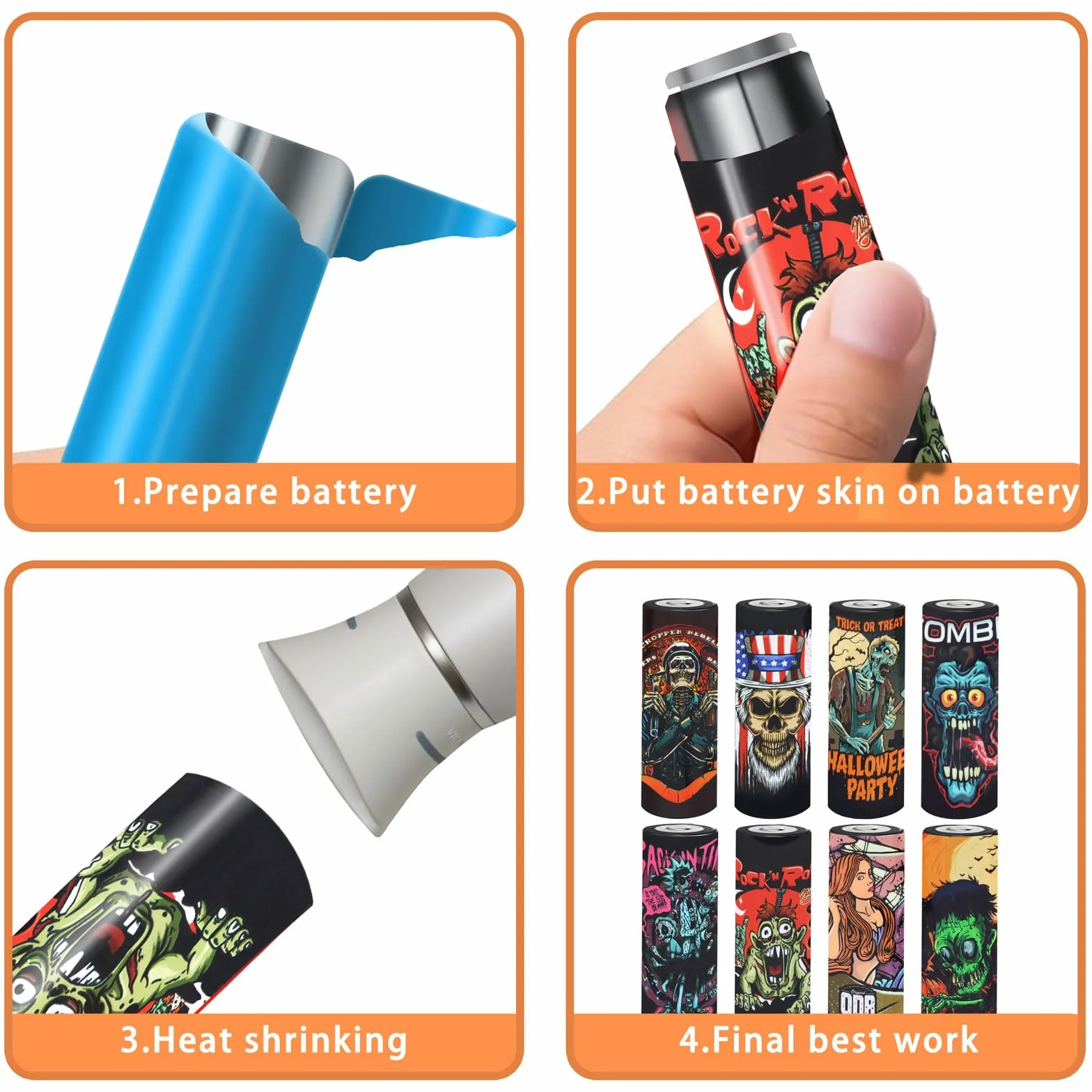 PVC Heat Shrink Tubing 18650 Battery Sleeves, 24 Piezas Termoretráctil, 8 Estilos Pre-corte