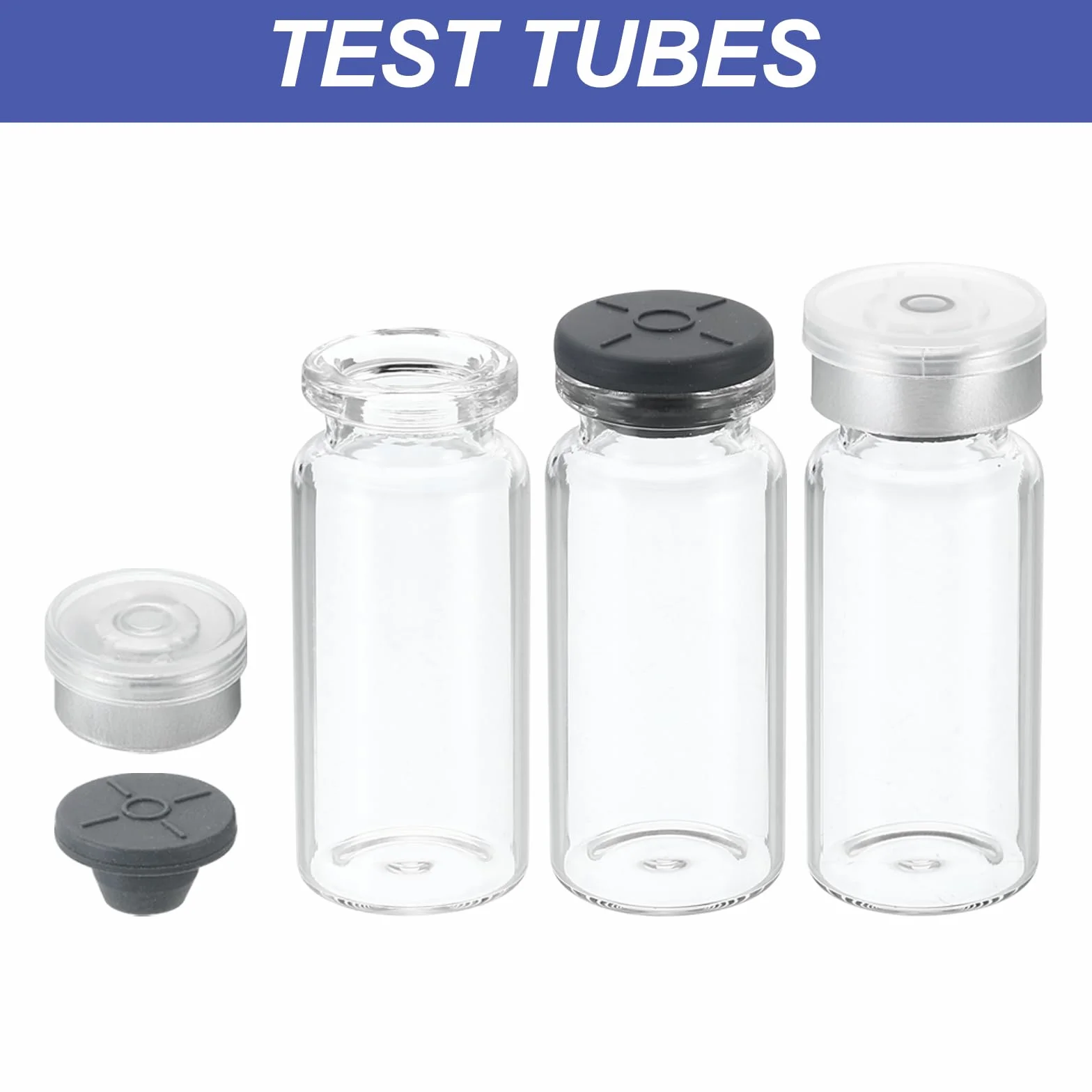 PATIKIL 10ml Muestra Viales, 8 Paquete Laboratorio Vacíos Viales con Butilo Goma Tapón y Engarzado Superior Tapas Borosilicato Vidrio Vial, Transparente