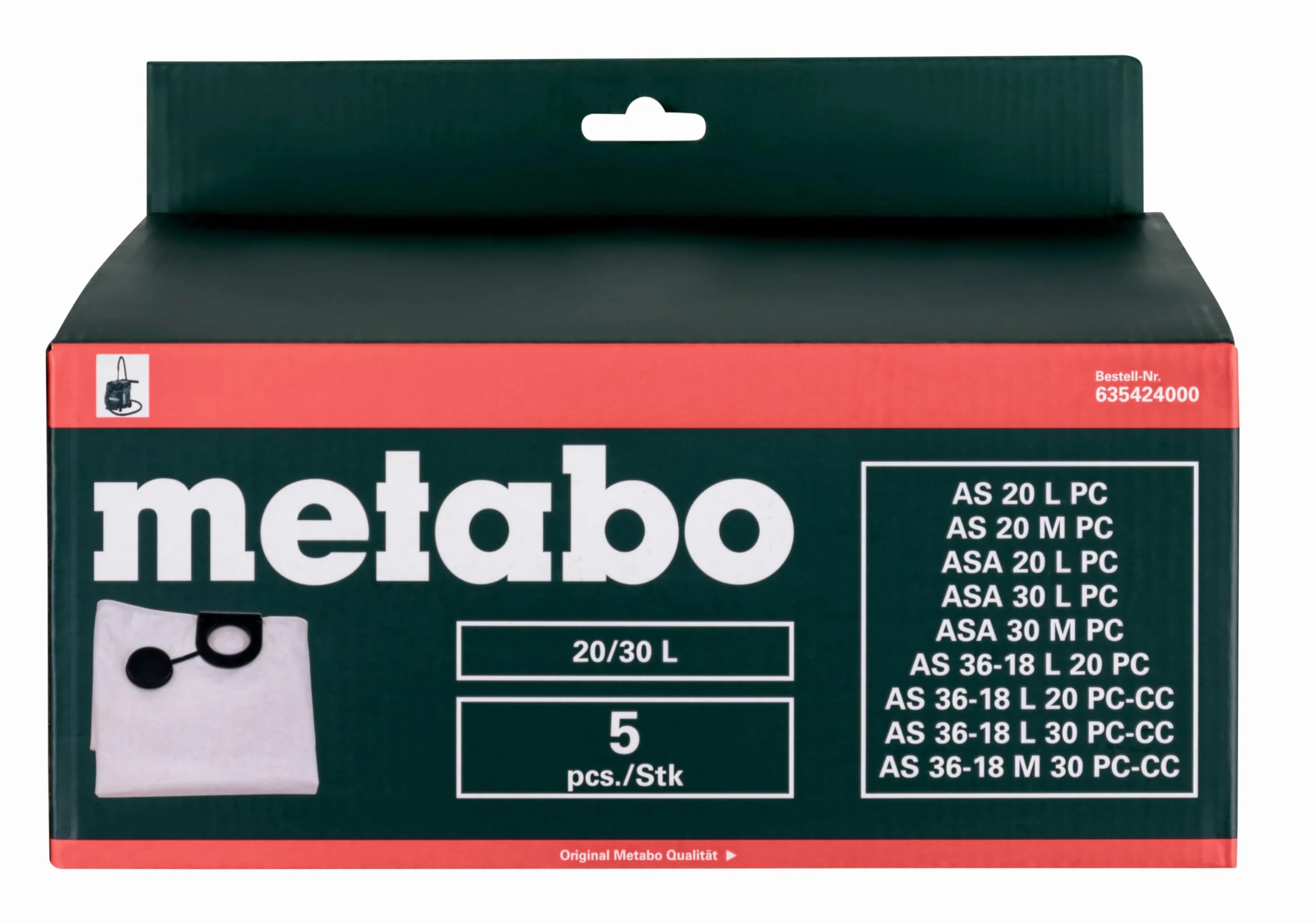 Metabo 5 bolsas de filtro de fieltro 20/30 litros