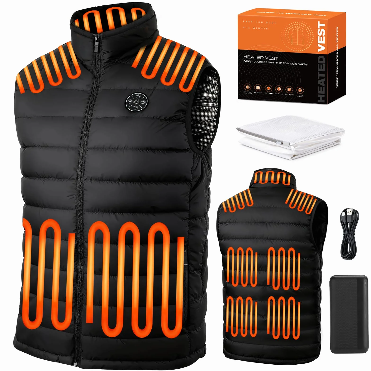 Chaleco Calefactable Hombre Mujer, Chaqueta Calefactable con 20000mAh Bateria, Chalecos Calefactables con 9 Zonas de Calefacción para Exteriores, Ropa Calefactables Para el Invierno (L)