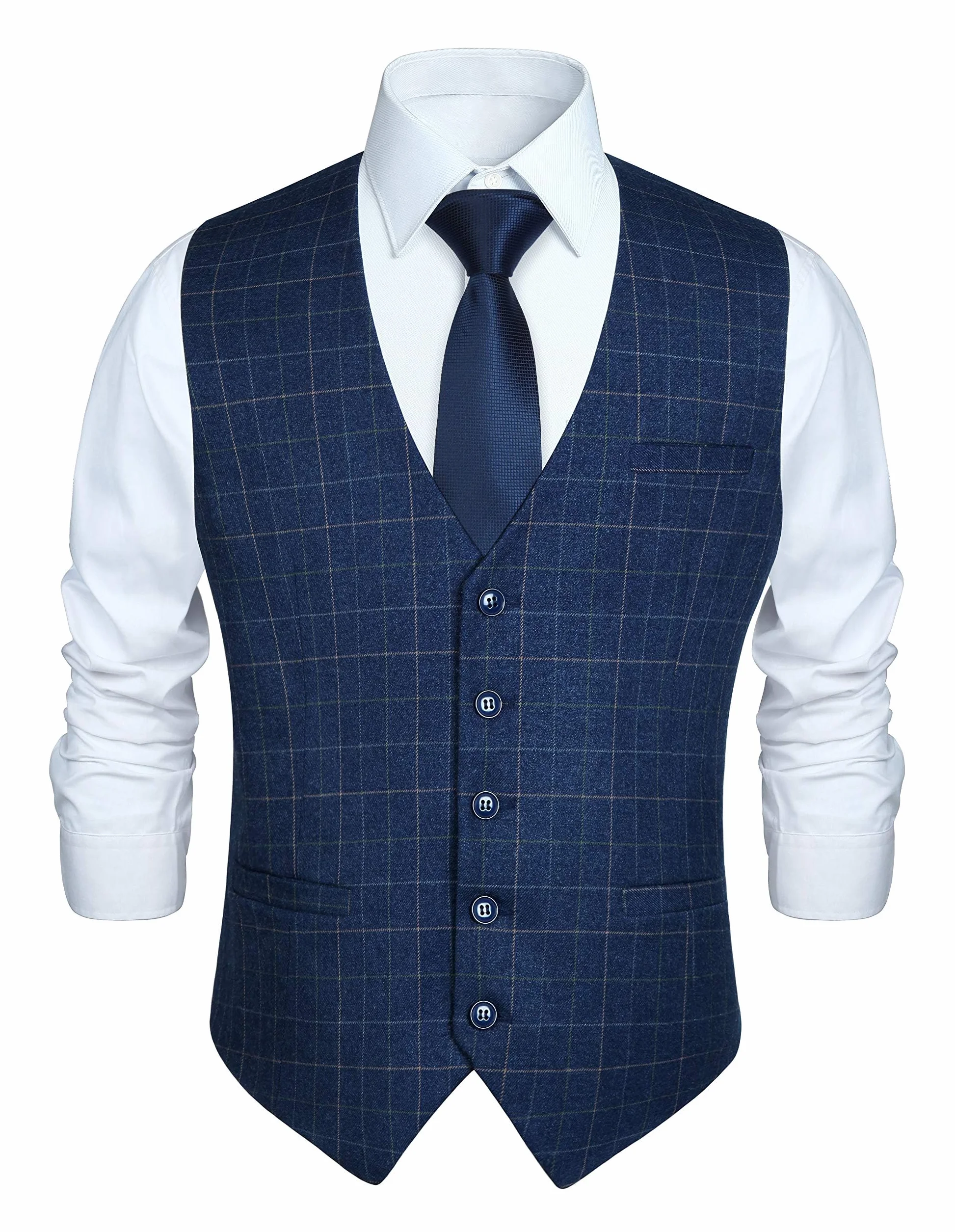 HISDERN Chaleco Formal de Fiesta de Boda para Hombre Chaleco de Algodon Vestido a Cuadros