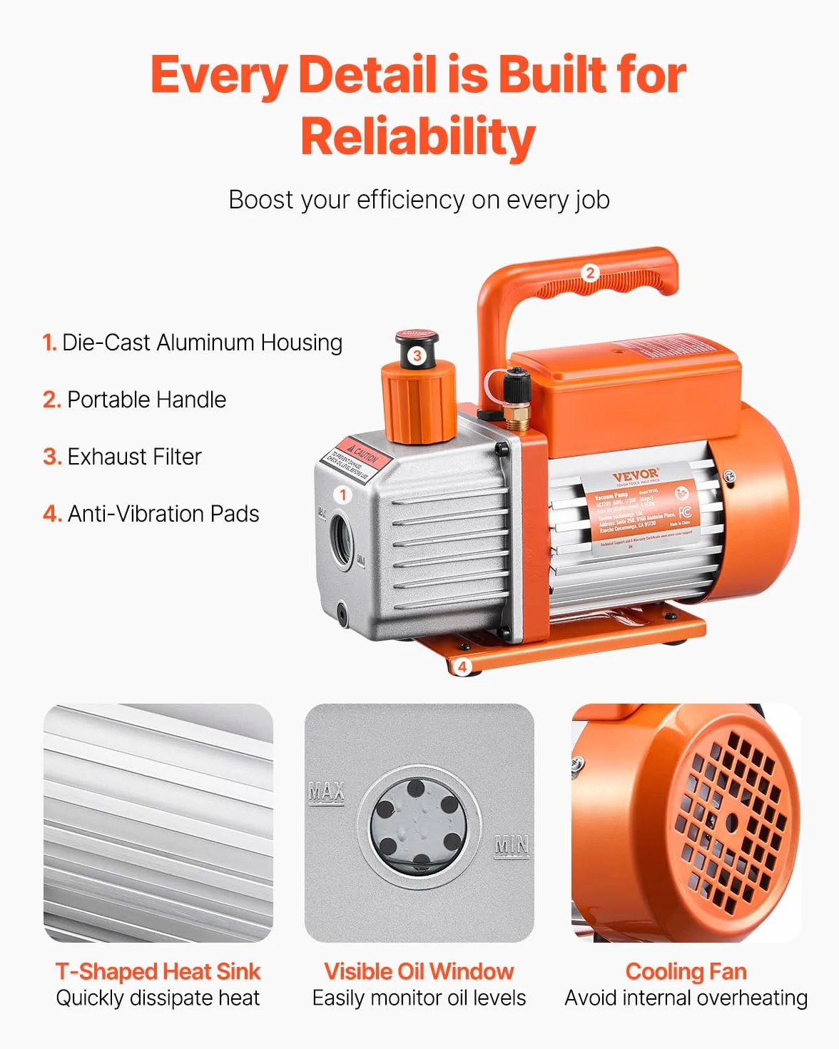 VEVOR Bomba de Vacío 4,5 CFM 1 Etapa Manómetro de Aire Acondicionado Kit Colector Refrigerante R134a R12 R22 R502a R410A R404 R407C