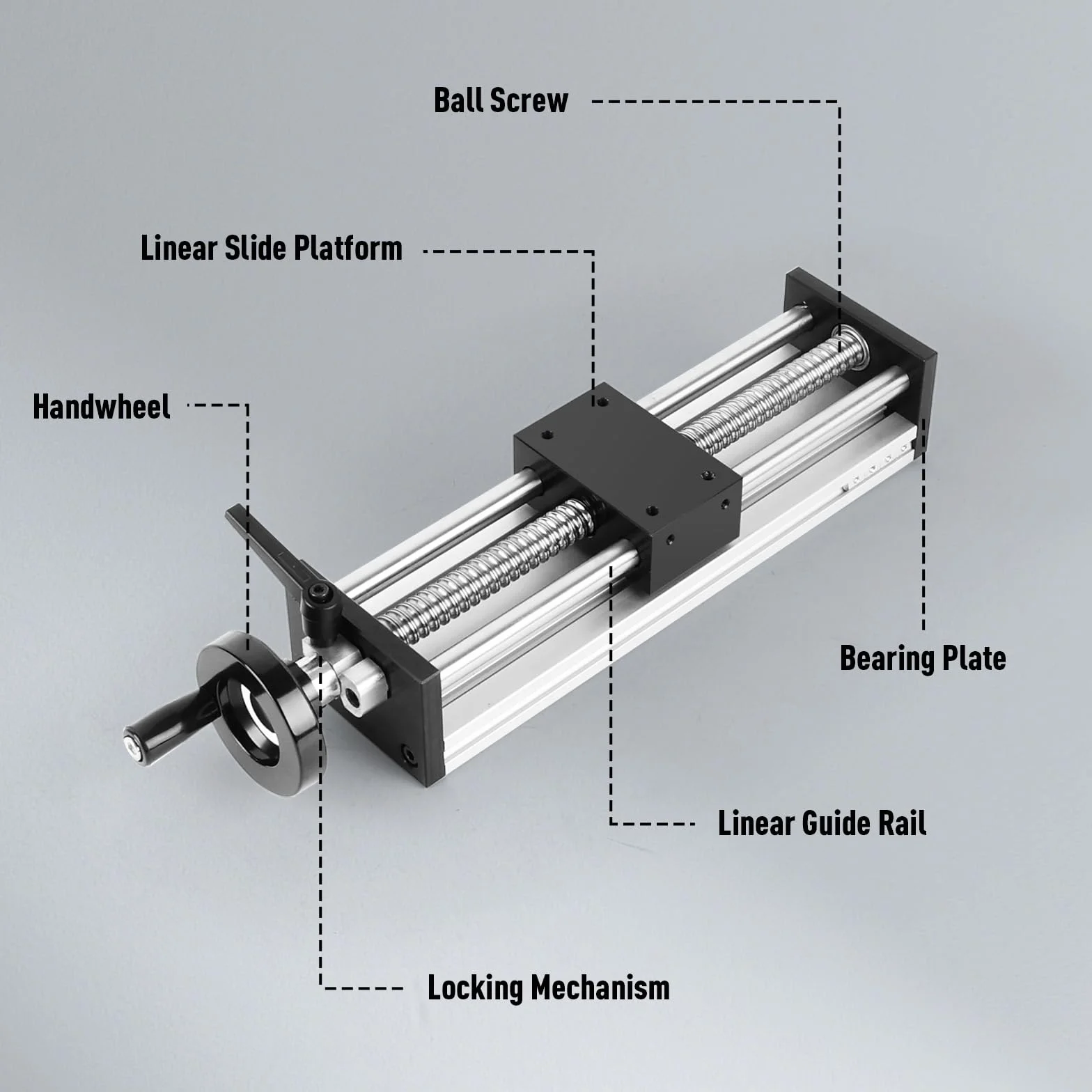 Guía Lineal con Volante 200 mm Husillo de Bolas ±0,05 mm Doble Rail CNC Mesa Lineal X-Y-Z