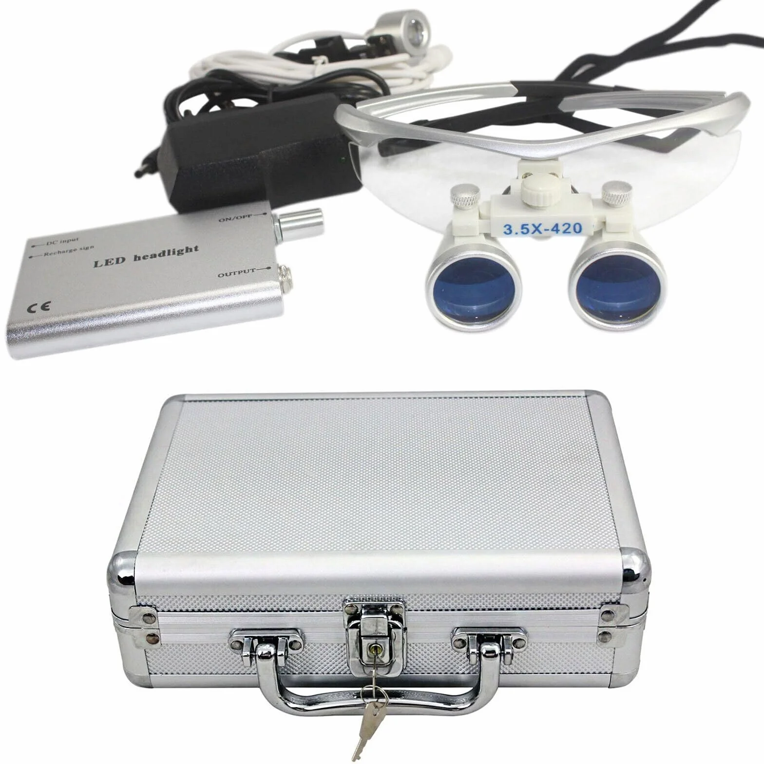 Lupas binoculares quirúrgicas 420 mm faros LED dentales gafas lupa