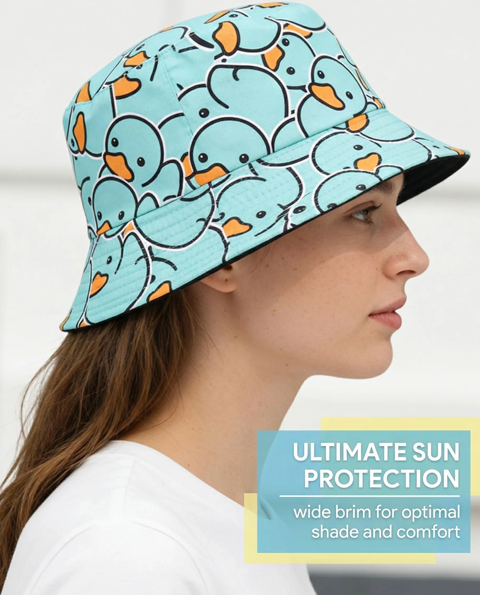 Sombrero Divertido para el Sol de Verano, Gorro de Pescador Reversible con Ala Ancha, Diseño de Pato Amarillo para Niños y Adultos, Unisex (Amarillo)