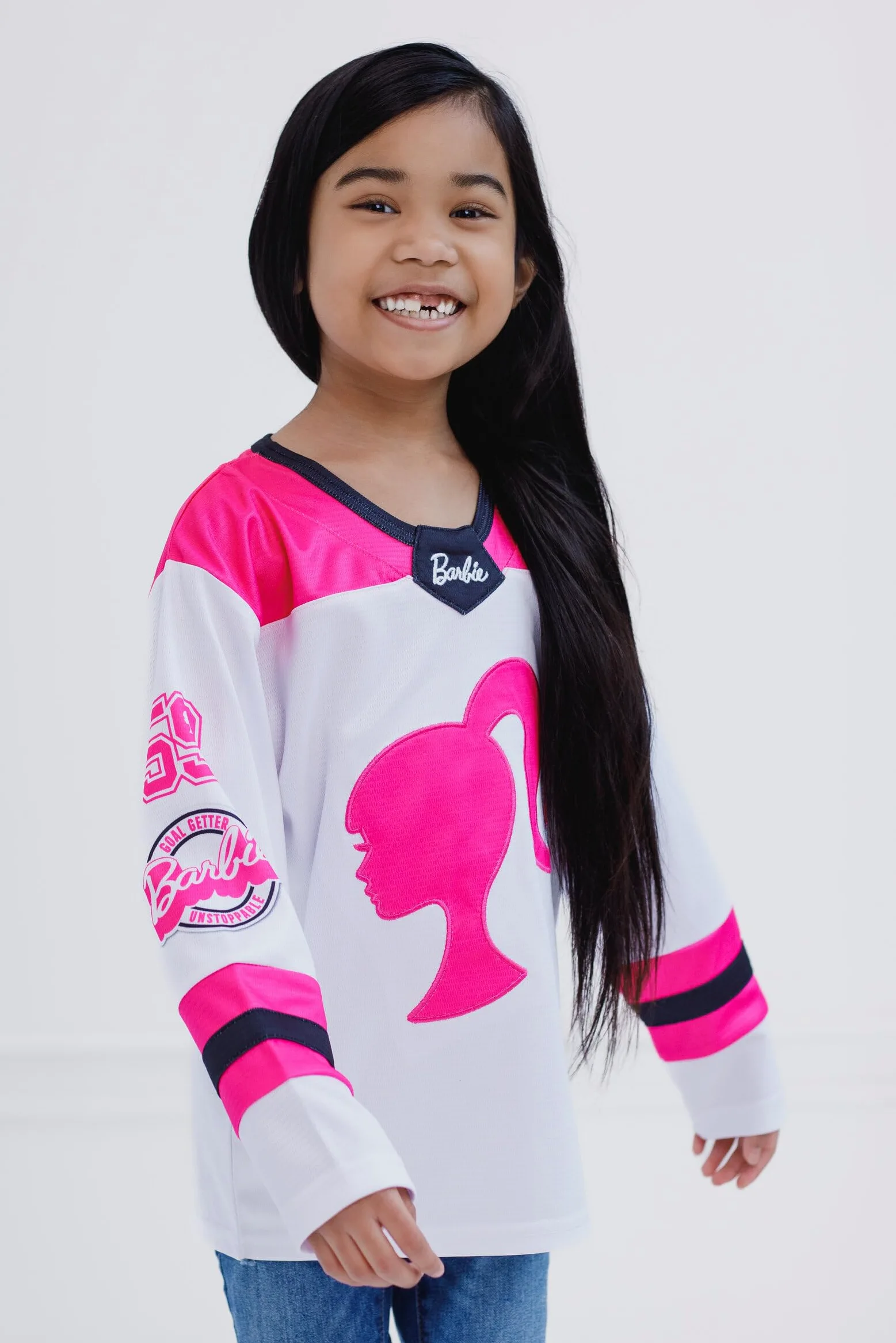 Barbie - playera de manga larga para niñas de malla de hockey de niño a niño grande (2T - 14-16)