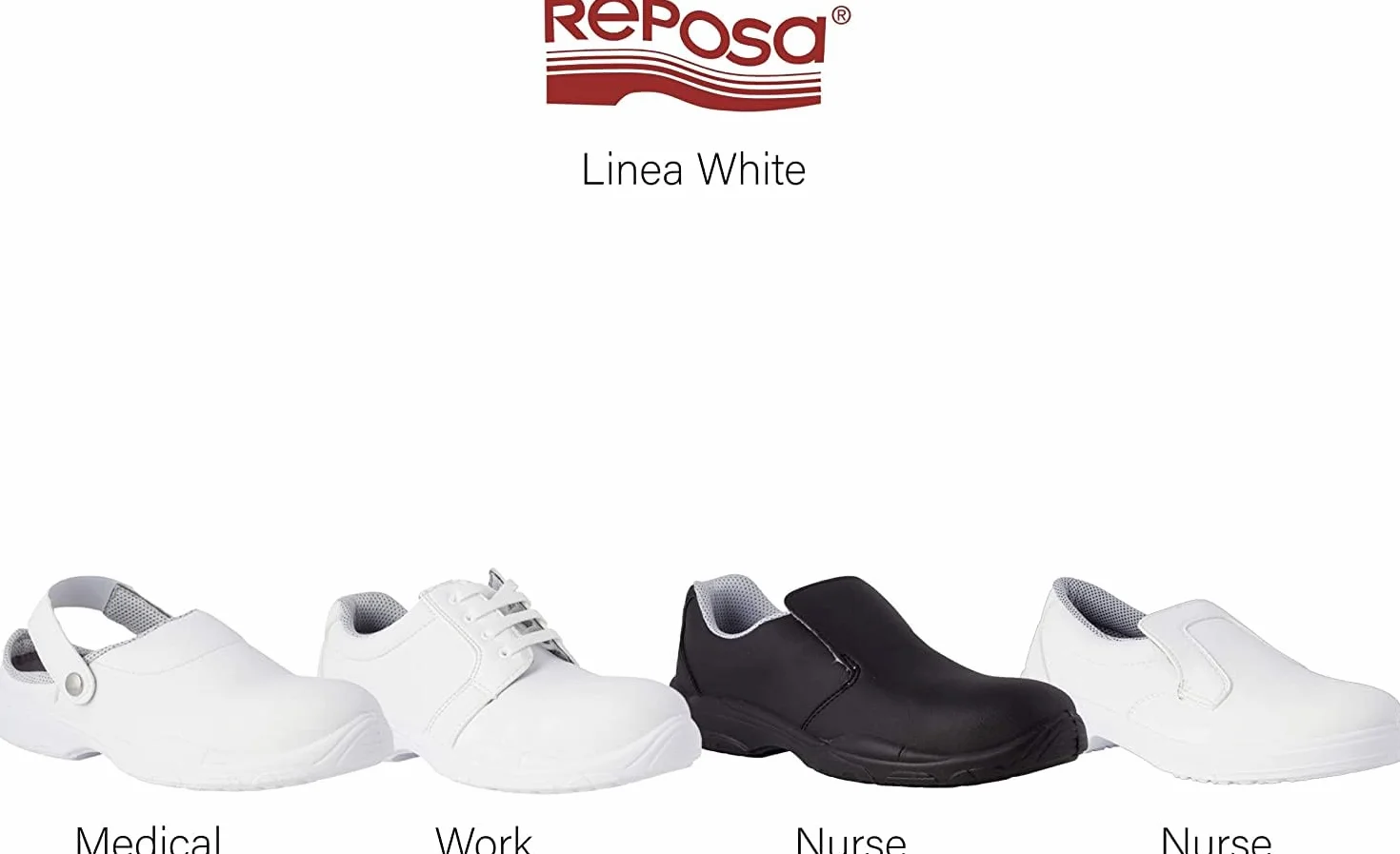 REPOSA Nurse - Zapatos de Trabajo Hombre y Mujer con Puntera de Seguridad, Zapatos Sanitarios Mujer Cerrados sin Cordones, Zapatillas Antideslizantes para Enfermería y Cocina Antishock y Antiestáticas