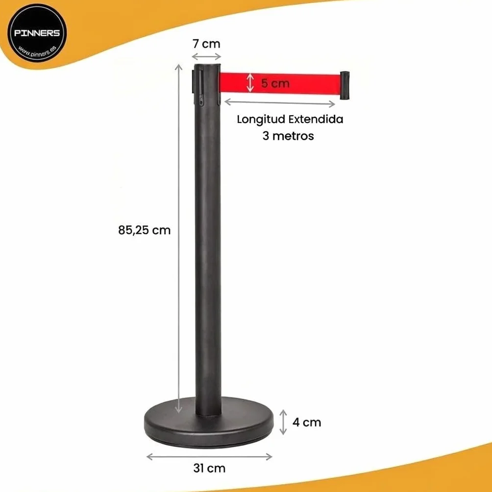Poste Separador Cinta Extensible 3 m (2 szt.) - Cinta Delimitadora, Cinta Prohibido el Paso, Barrera Extensible