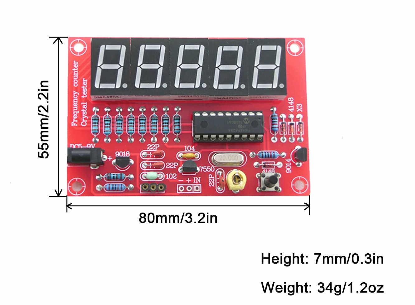 Chesoon Medidor de frecuencia 1-50MHz Pantalla LED digital Oscilador de cristal Alta precisión