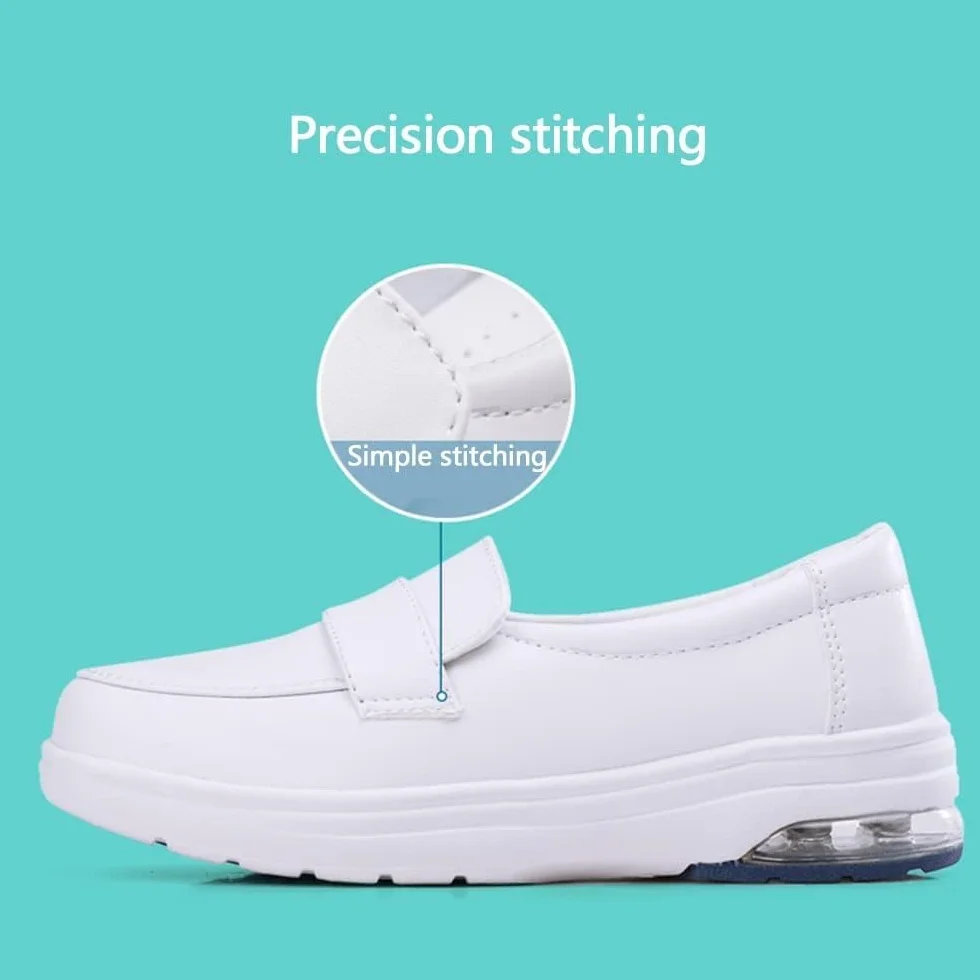 Zapatos De Enfermera De Confort para Mujeres, Mocasines De Cuero De Trabajo De Enfermería Profesional Ligeros Y Antideslizantes Cuidado Médico, White, 5 UK