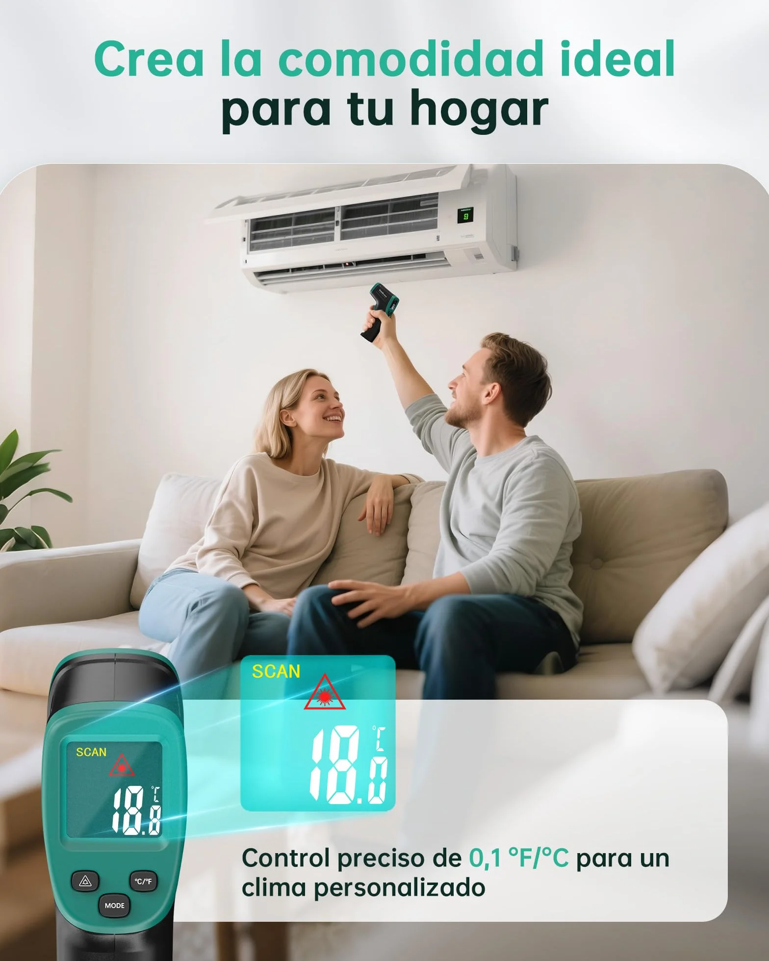 Termómetro infrarrojo ERICKHILL -50°C a 800°C láser digital sin contacto pantalla LCD emisividad ajustable