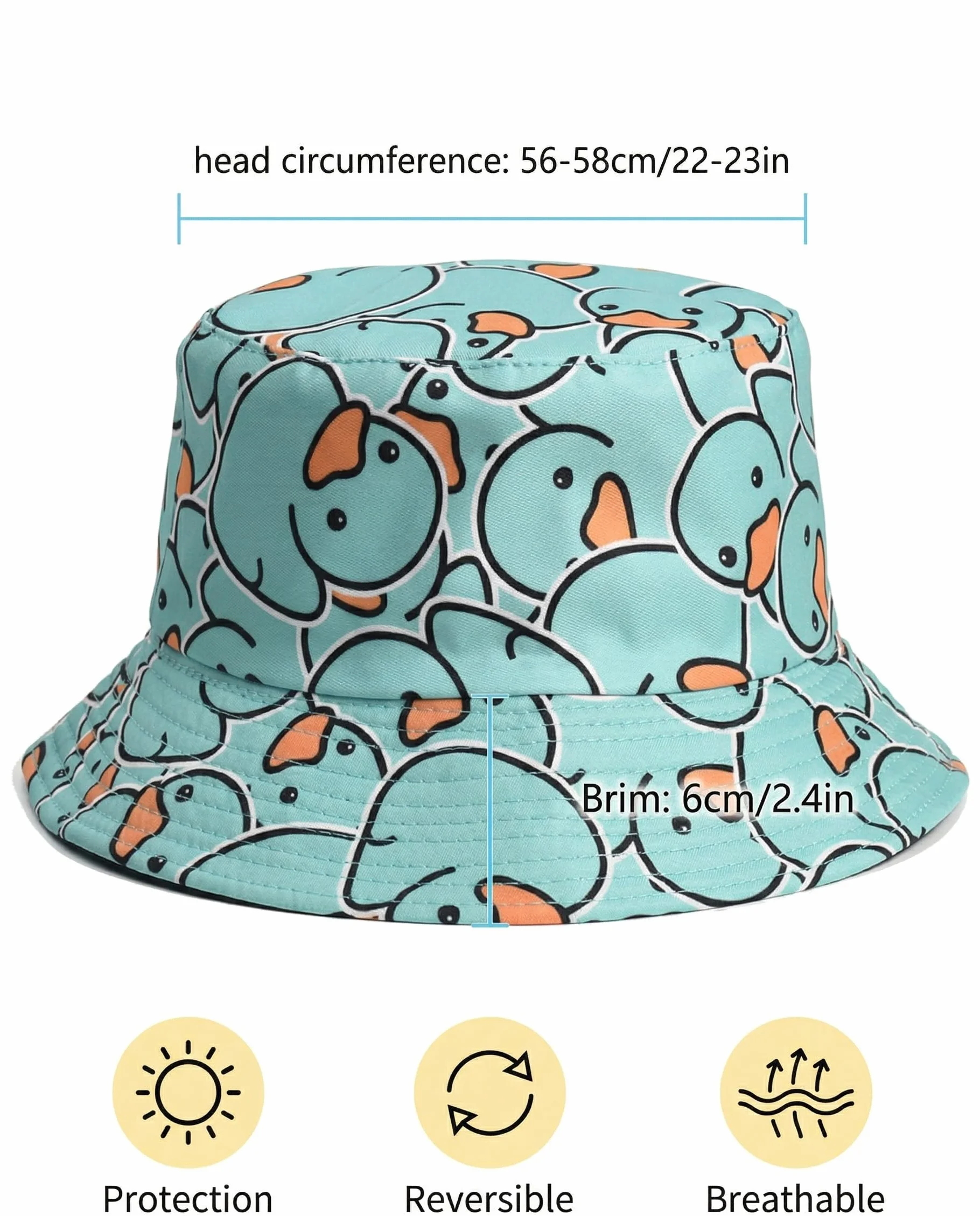 Sombrero Divertido para el Sol de Verano, Gorro de Pescador Reversible con Ala Ancha, Diseño de Pato Amarillo para Niños y Adultos, Unisex (Amarillo)