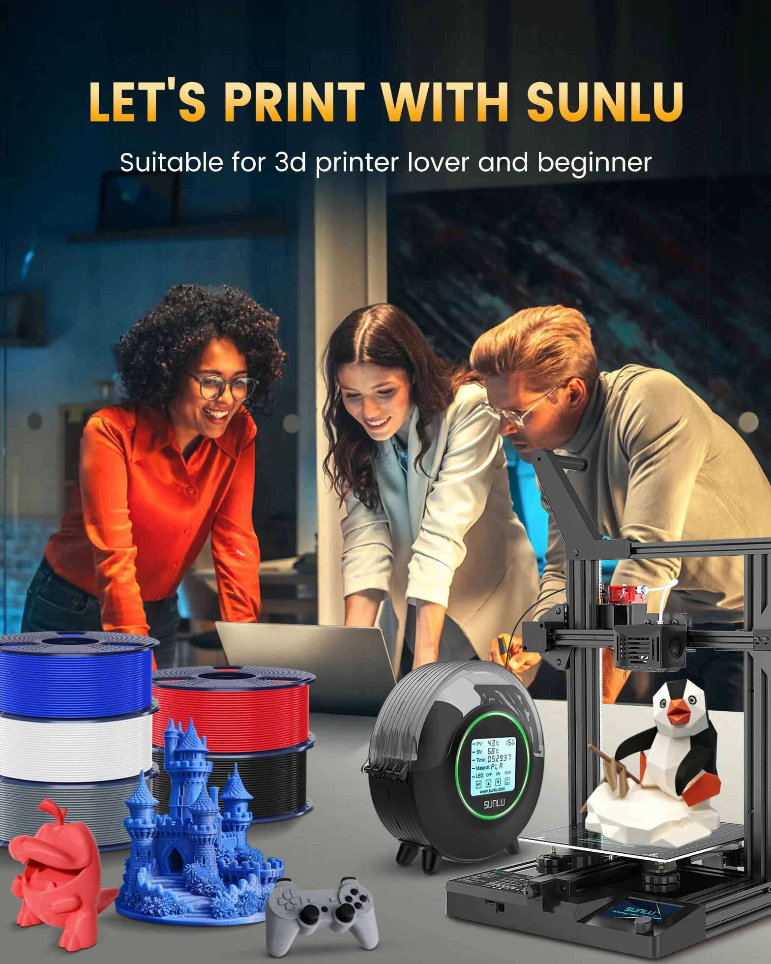 SUNLU Filamento PLA+ 1.75 mm Negro 1KG Precisión dimensional +/- 0.02mm para Impresoras 3D