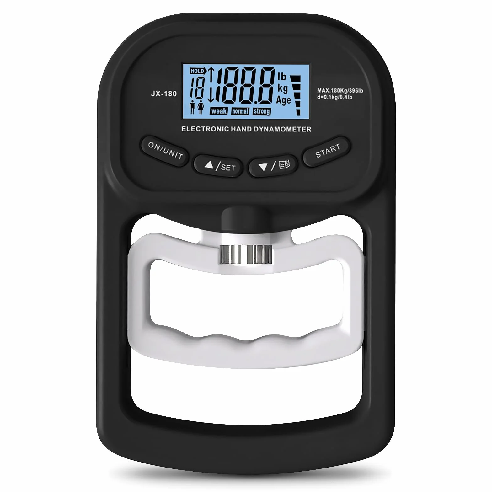 Medidor digital de fuerza de mano 90 kg / 198 lb dinamómetro con pantalla LED USB