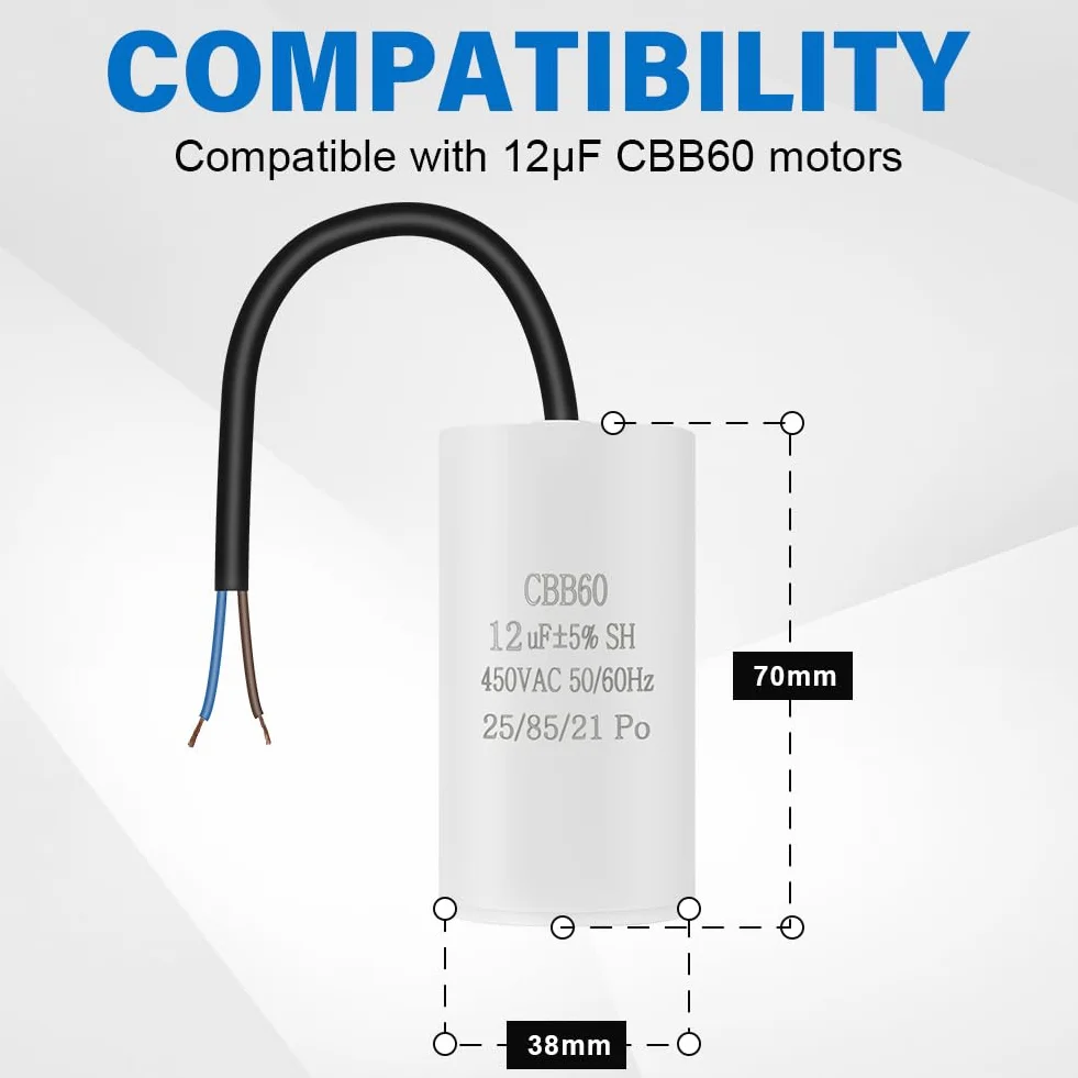 OFFCUP CBB60 Condensador Permanente 12μF 450V 50/60Hz para Motores Eléctricos
