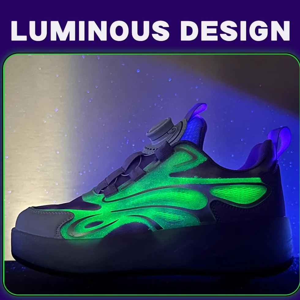 Zapatos con Ruedas para Niñas Niños, Patines con 4 Ruedas Retirable, Zapatillas de Skateboarding Brillar en la Noche