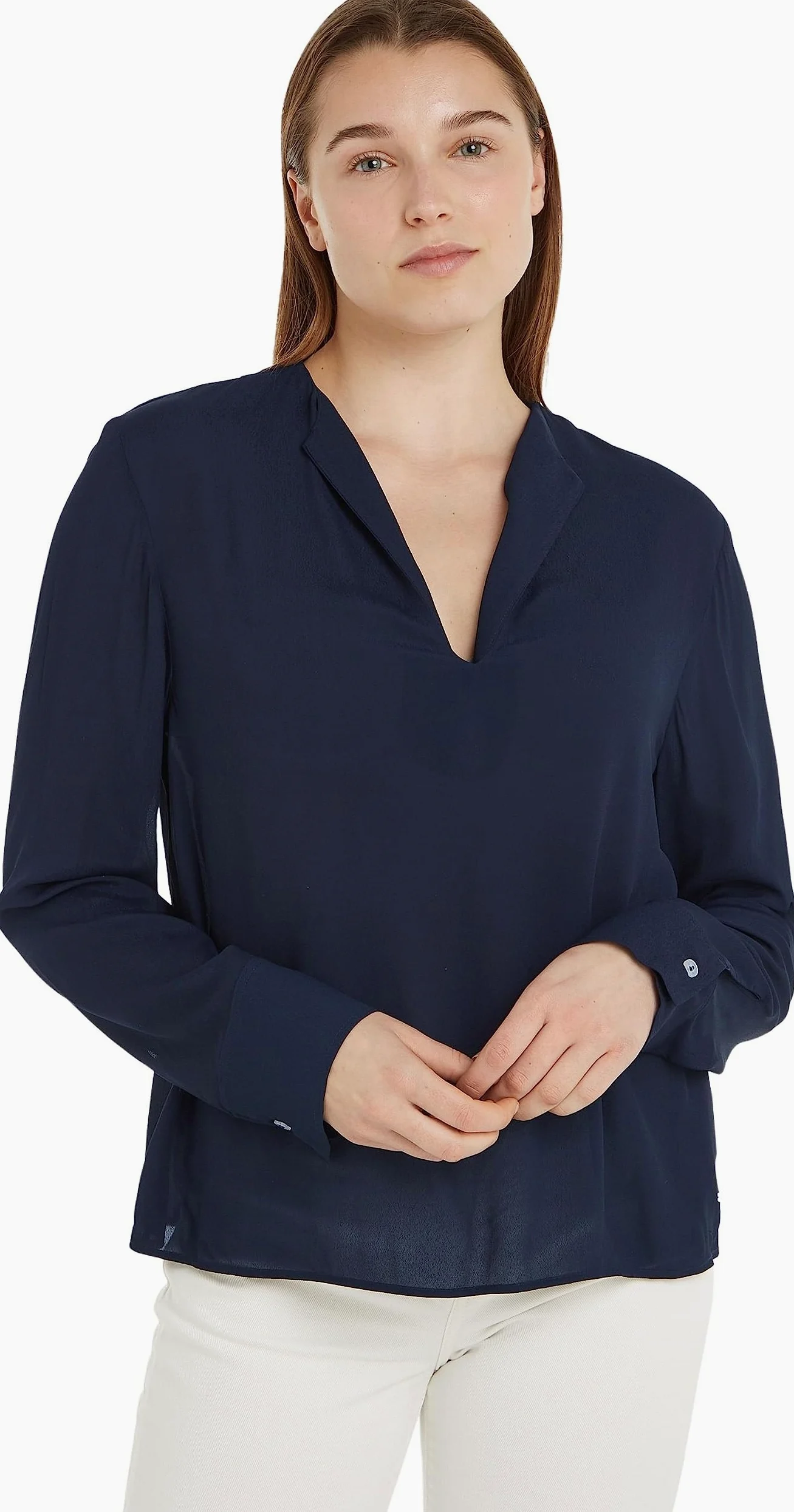Tommy Hilfiger Viscose Crepe V-Neck Blouse LS Ww0ww39665 Blusas Mujer