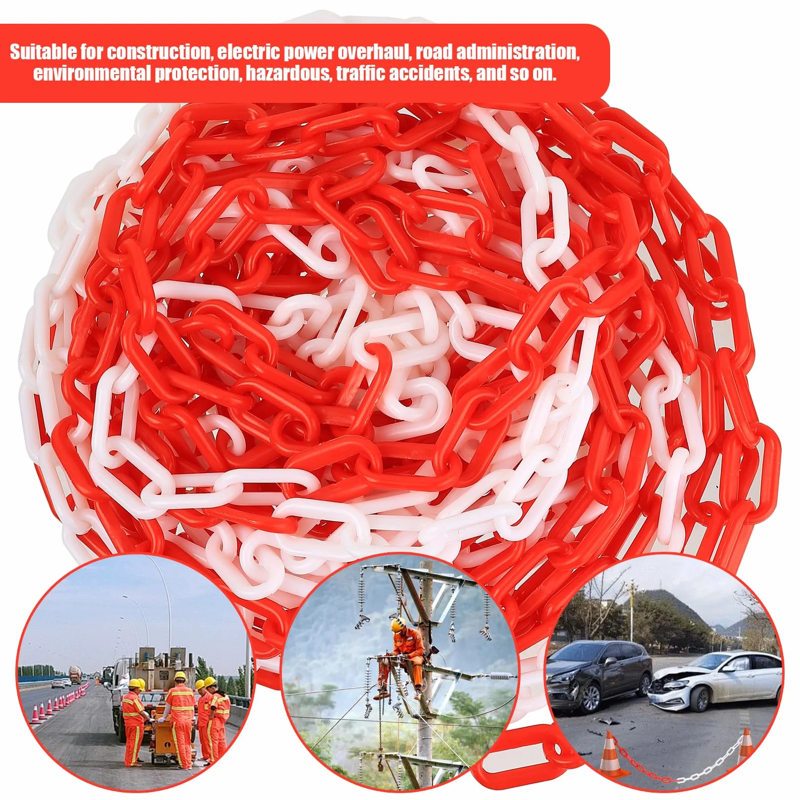 Cadenas de Plástico Rojo y Blanco 11 m x 6 mm para Barrera de Estacionamiento