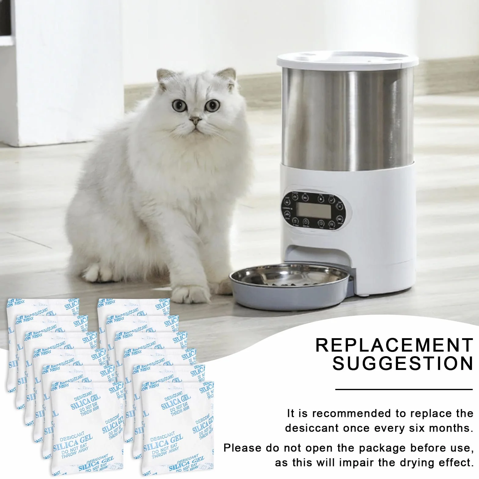 Desecante de Gel de Sílice 12 Unidades, Bolsa Desecante para Alimentadores Automáticos para Gatos
