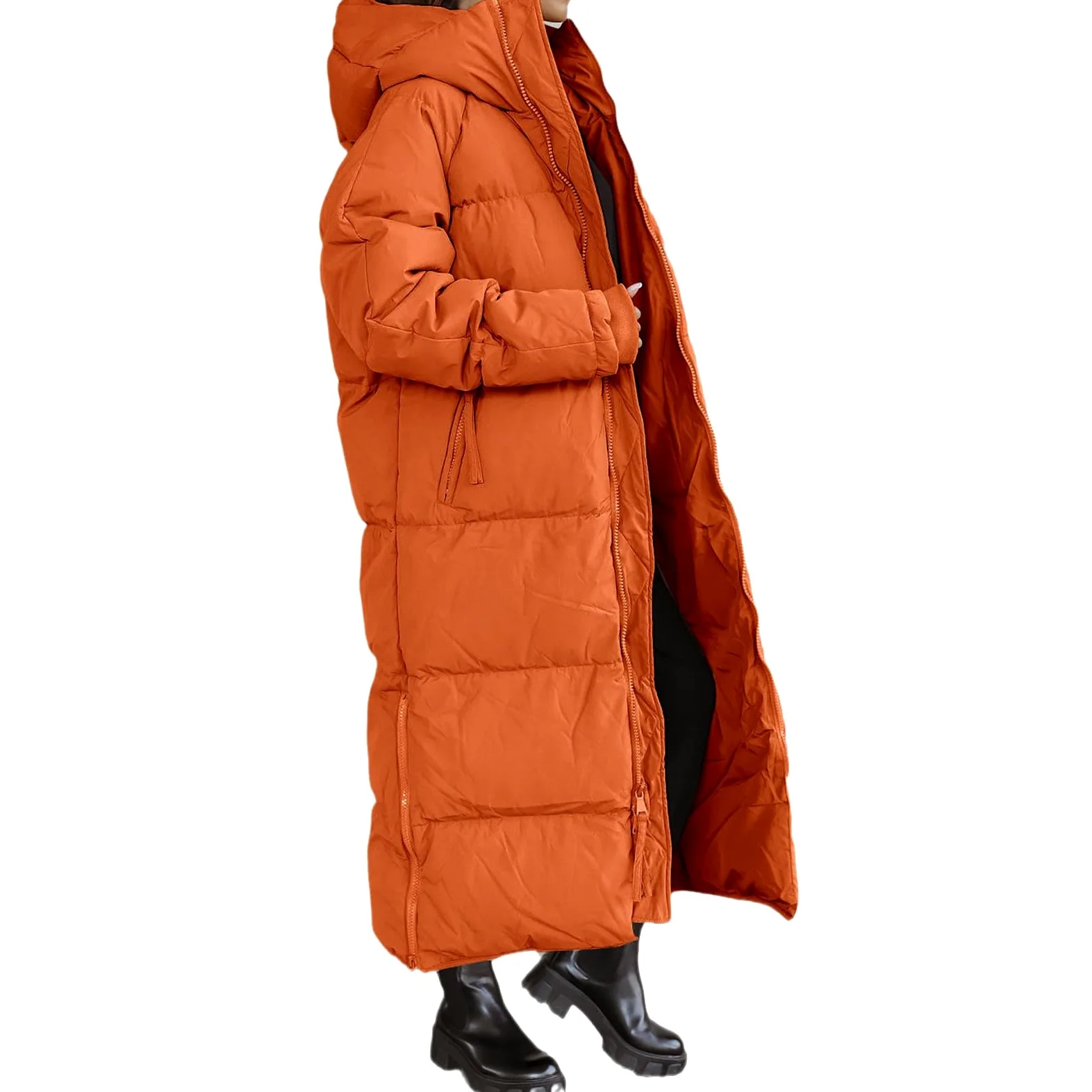 Abrigo largo de entretiempo para mujer, abrigo de invierno, chaqueta de entrenamiento con capucha, aspecto de plumón, abrigo acolchado con capucha, abrigo con capucha, monocolor, informal, chaqueta