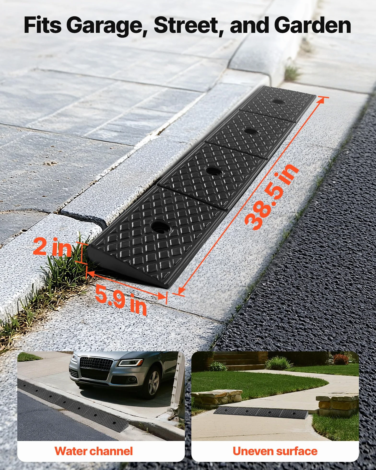 VEVOR Rampa de Goma para Bordillos 2 Piezas 50,8 mm 15 T Negro