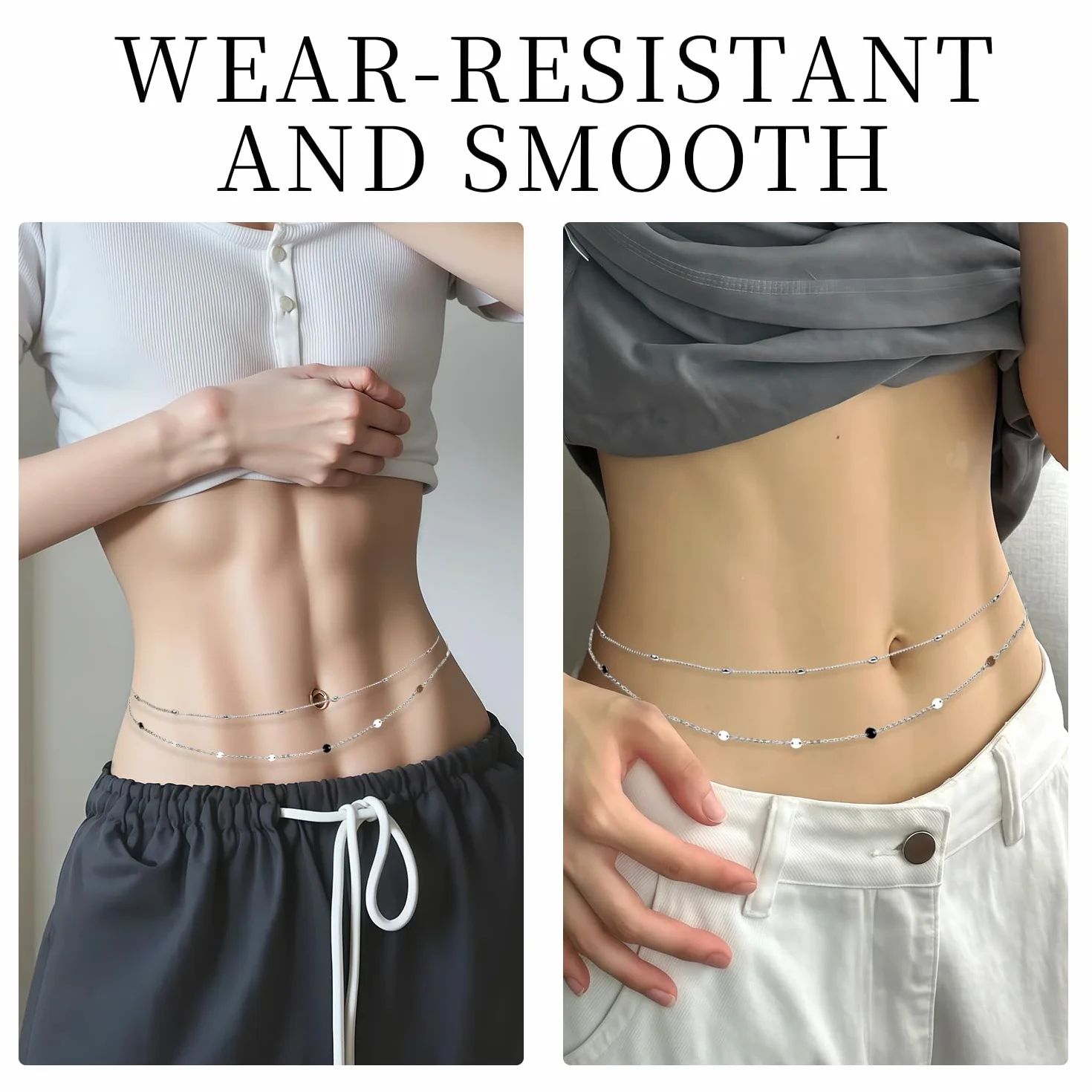 2PCS Cadena Cintura, Impermeable Belly Chain, Ajustable Body Chain Mujer, Joya para el Cuerpo