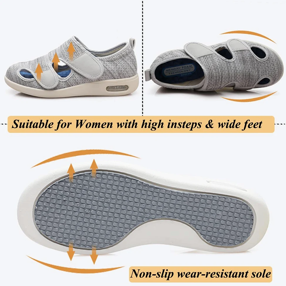 W&LESVAGO Zapatos para diabéticos para mujer, sandalias ligeras y cómodas con cojín de aire, zapatos para caminar para ancianos, pies hinchados para interiores y exteriores