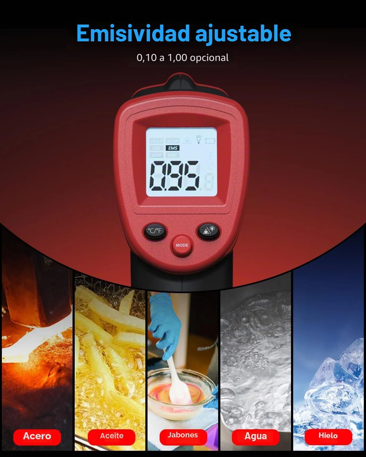 Termómetro infrarrojo Wintact -50°C a 590°C pistola láser temperatura sin contacto para cocinar