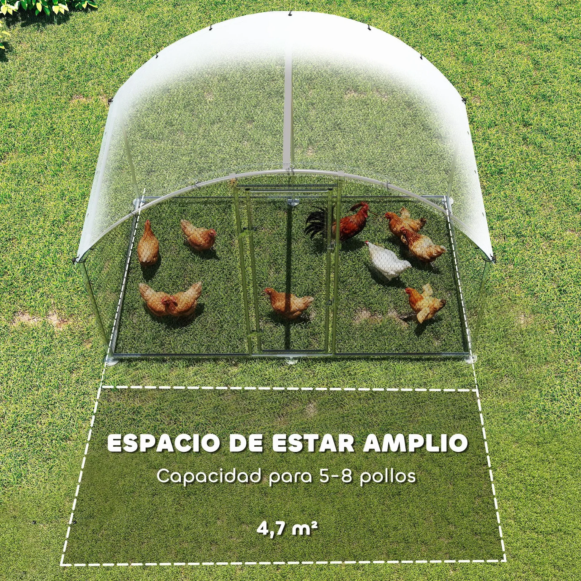PawHut Gallinero Exterior 2,8x1,7x1,9 m 4,7 m² Acero Galvanizado Anti-UV Impermeable Jaula 5-8 Gallinas