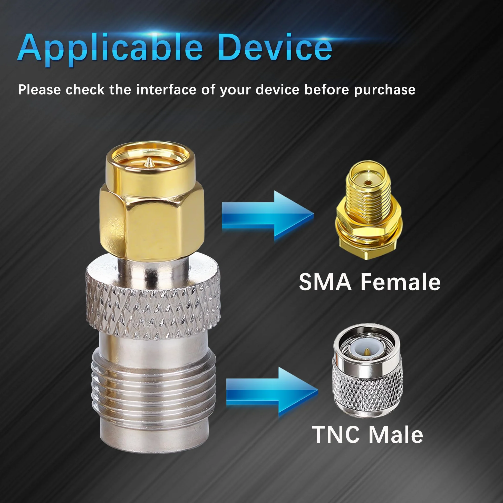 Adaptador SMA a TNC, Conector Coaxial SMA Macho a TNC Hembra 2 Piezas