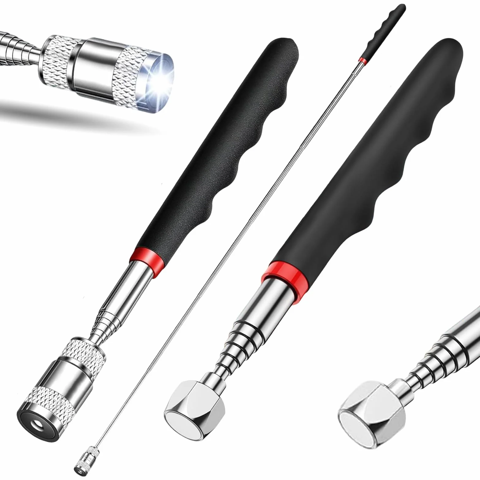 Juego Telescópico de 3 Piezas Recogedores Magnéticos para Tornillos y Objetos Metálicos 1,5 lb/8 lb/16 lb