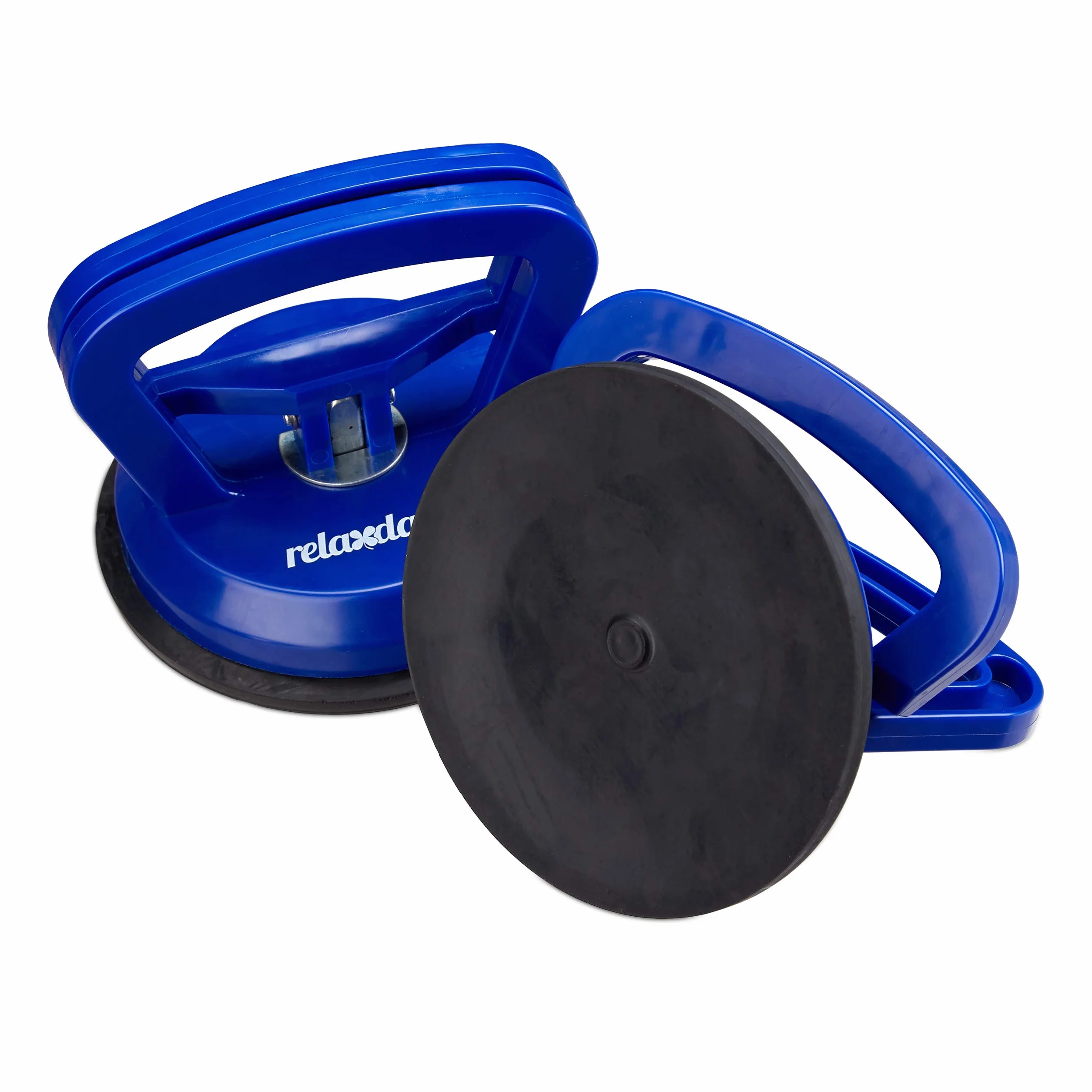 Relaxdays Ventosas para cristal, Portadores de paneles, Hasta 45 kg, Ø 12 cm, 2 Uds., Azul