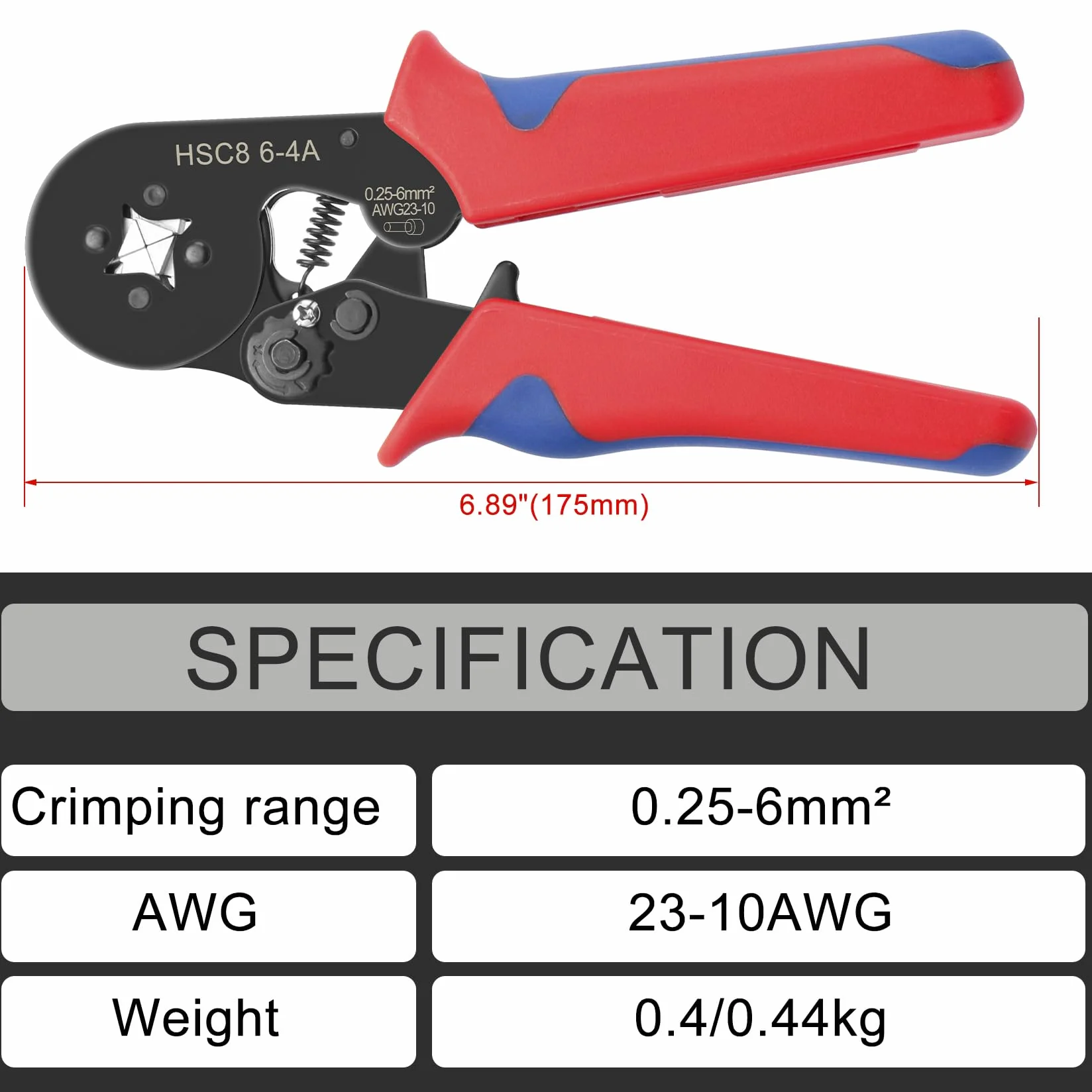 Heschen Crimpadora HSC8 6-4A autoajustable 0,25-6,0 mm² 23-10 AWG rojo