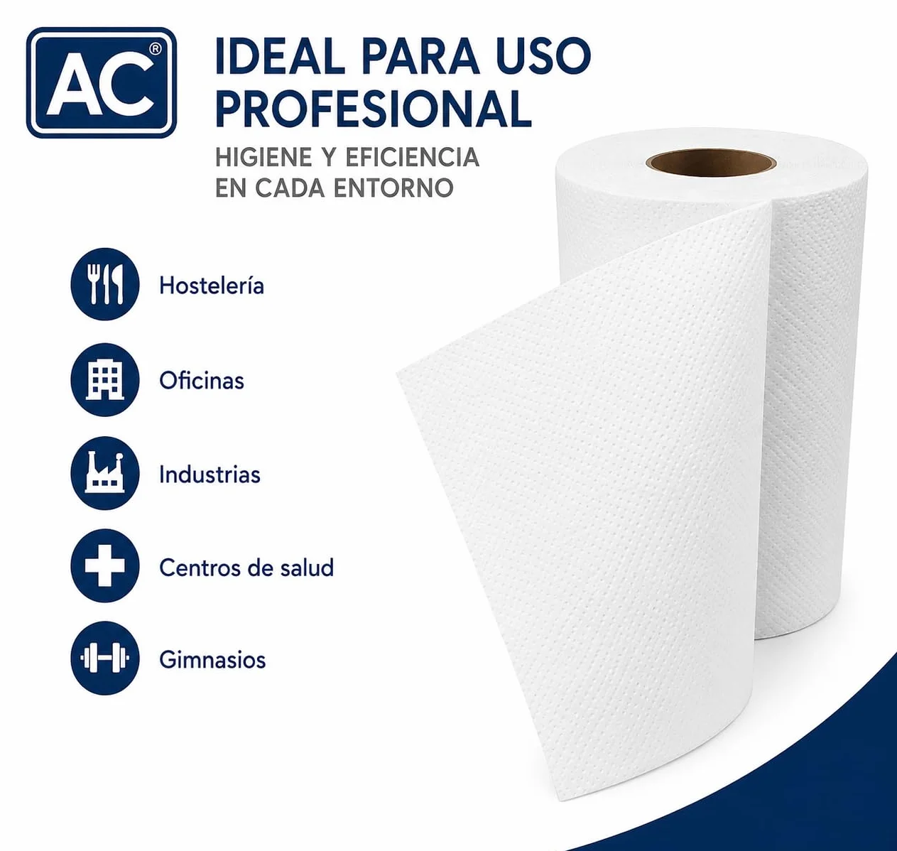 Bobina Papel Secamanos Mecha Laminado Gofrado Doble Capa Pack 6 unidades