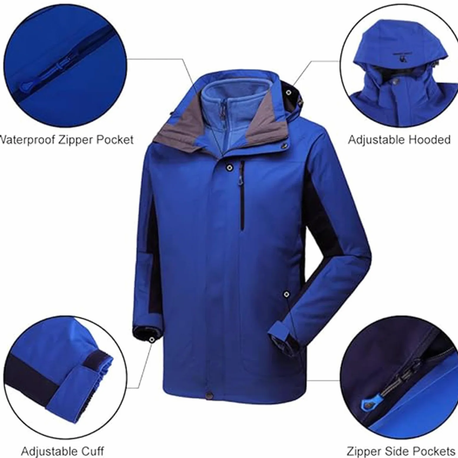 Chaqueta de Esquí para Hombre Chaqueta de Invierno Impermeable 3 en 1 Chaqueta para La Nieve Capucha Resistente Al Viento con Abrigo Interior de Forro Polar Cálido,B-L