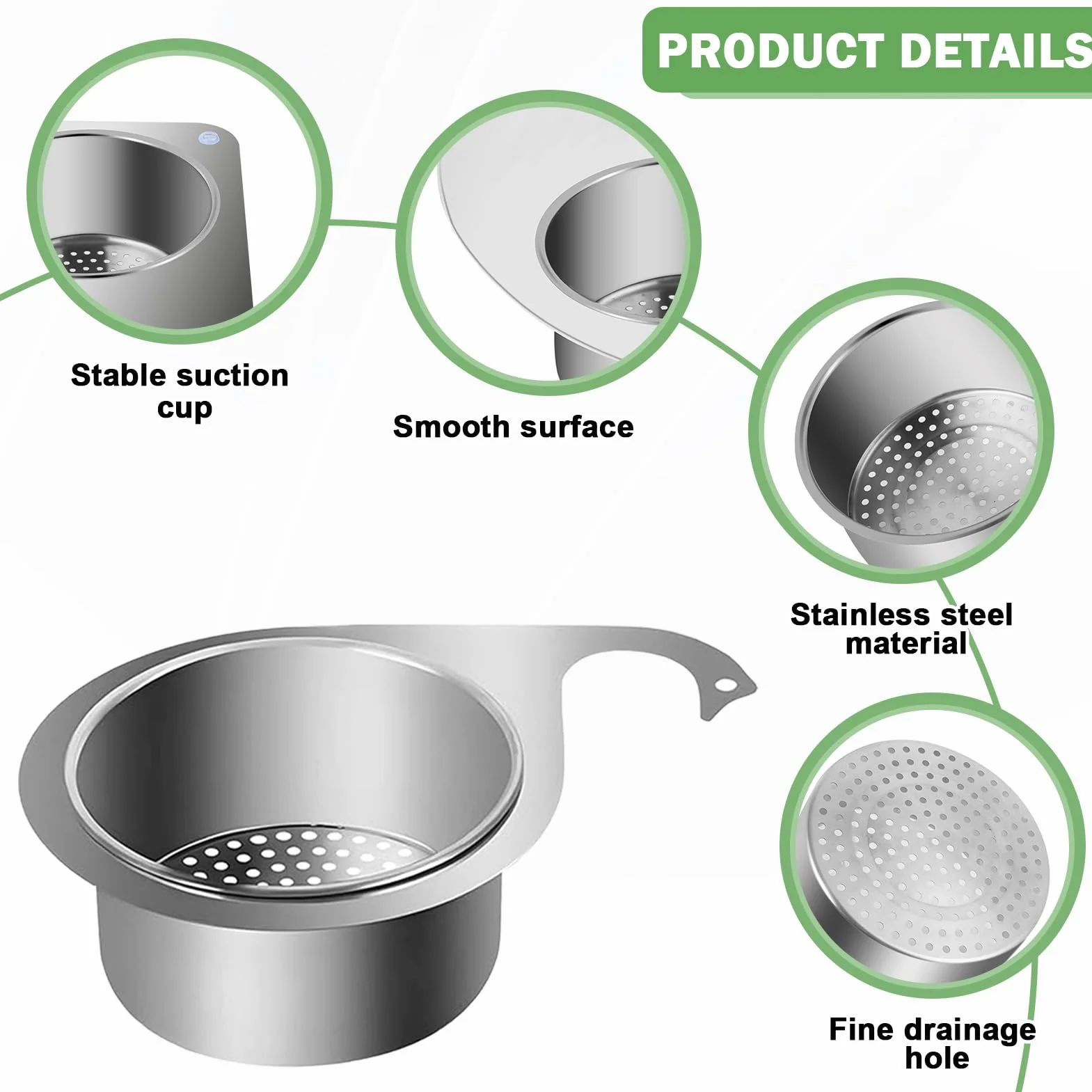 Cesta Filtro Fregadero Cisne Acero Inoxidable, Colador Extraíble, 2 Piezas