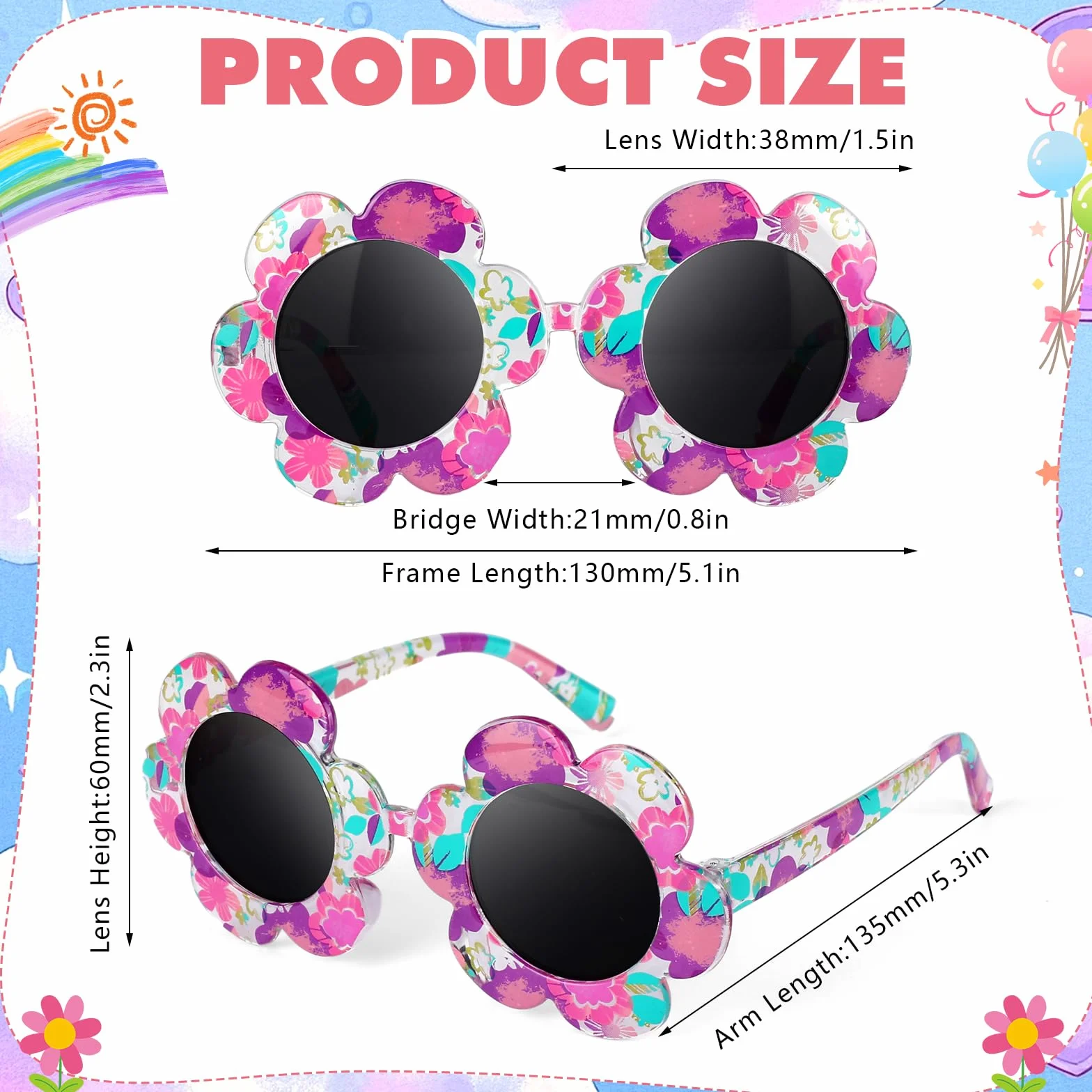 Gorra de Béisbol para Niñas, Gafas de Sol de Flor Linda Gorra Béisbol Ajustables Transpirable Gorra de Verano para Deporte Vacaciones Playa