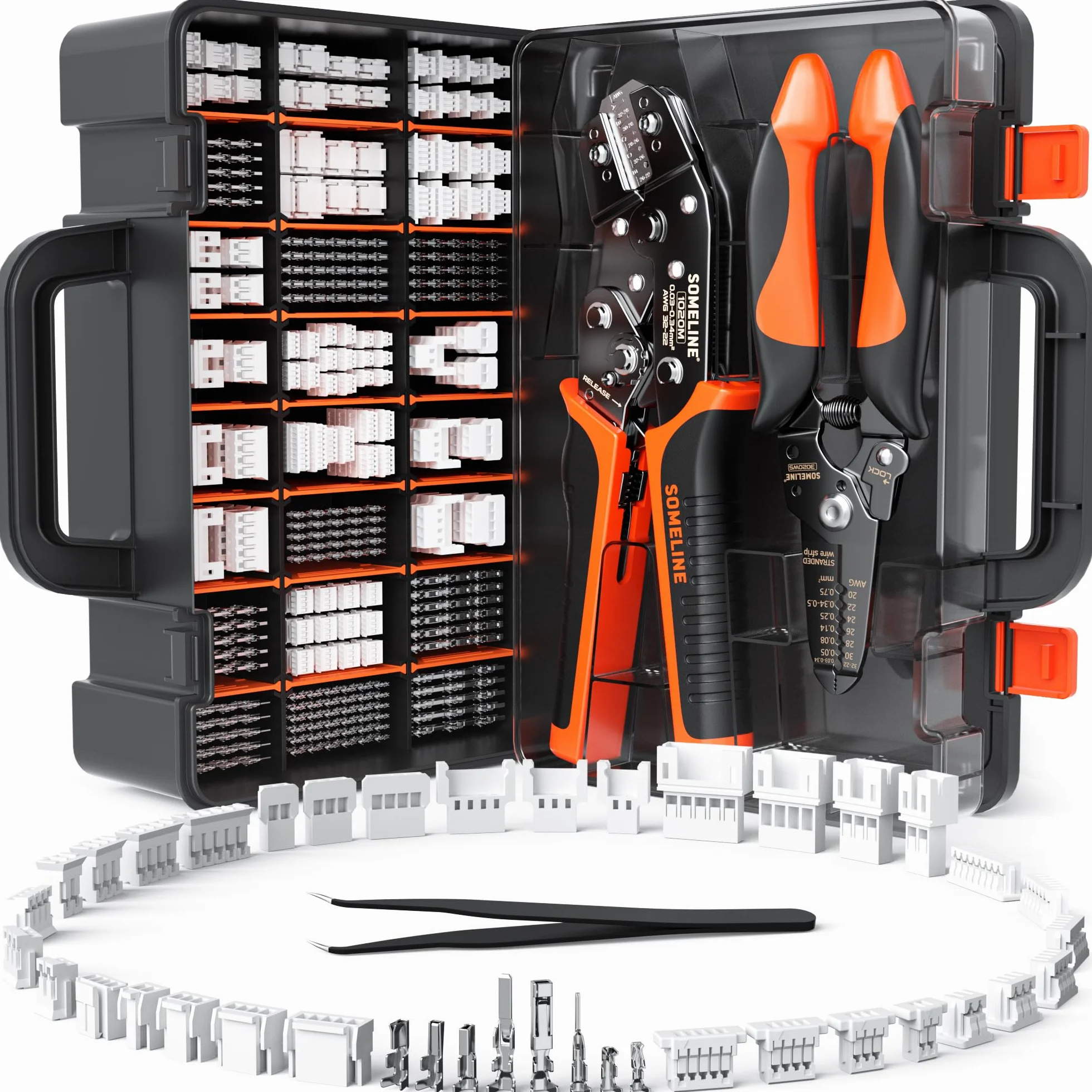 SOMELINE Kit de Crimpadora y Conectores, 41 Tipos, JST-SH 1,0mm/GH 1,25mm/ZH 1,5mm/PH 2,0mm, Compatible Molex PicoBlade 1,25mm & 51005/51006 2,0mm, Crimper 0,03-0,5mm²/32-20 AWG