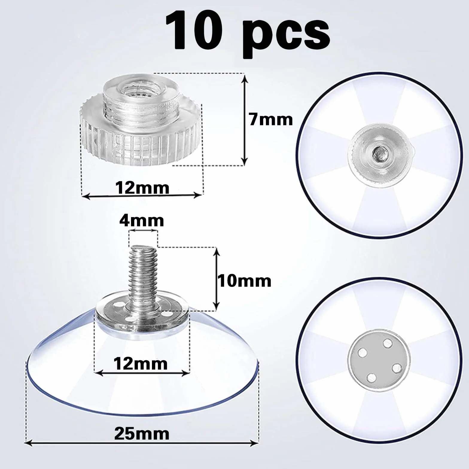 Ventosas Parasol Coche con Tuerca Moleteada M4 25 mm Plástico para Baño Cocina Estante de Ducha 10 Piezas