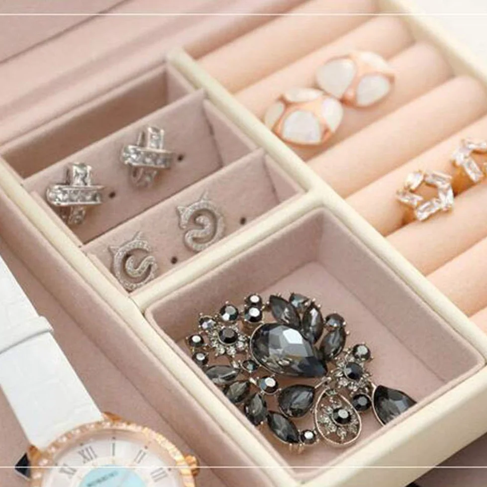 Joyero Cajas Caja de Almacenamiento Organizador Caja de Almacenamiento Accesorios de Cuero PU Tres cajones Dobles Almacenamiento de Joyas