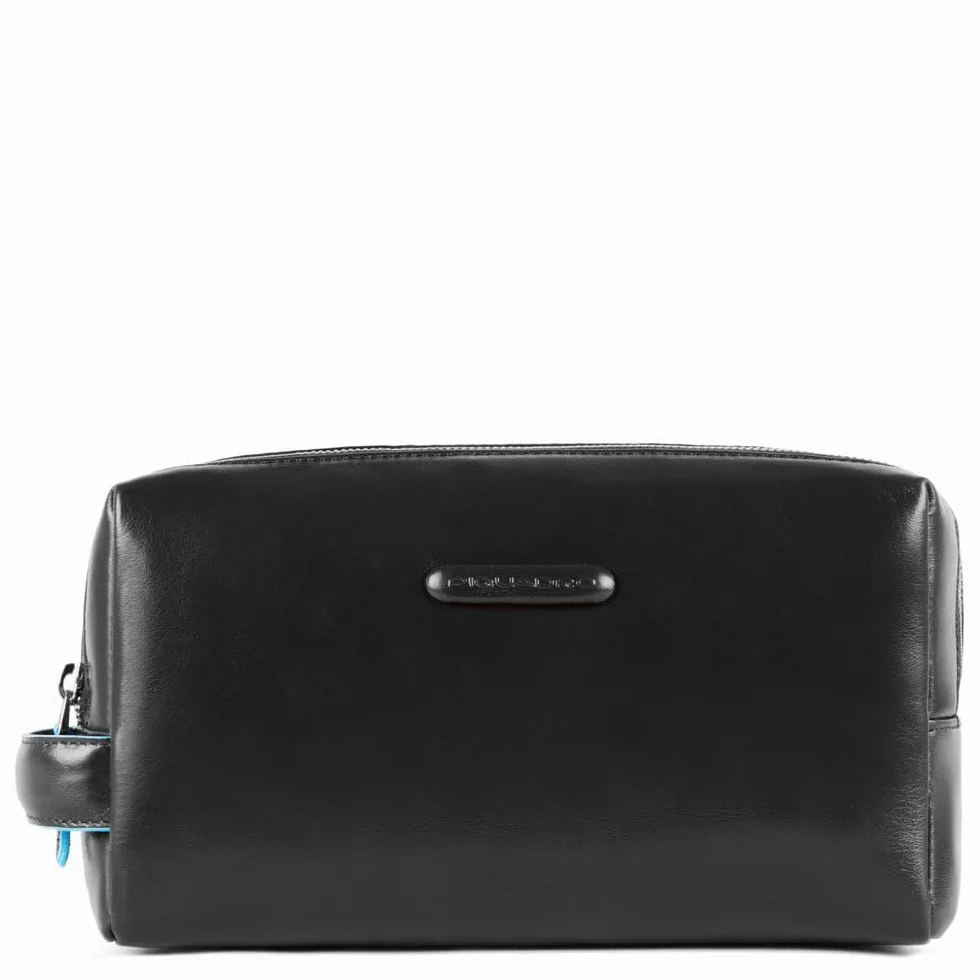 PIQUADRO - Neceser 2 Compartimentos en Piel - Unisex - Negro | Blue Square, Interior organizado, Ahorra espacio, Compartimentos Múltiples, Viajes de trabajo