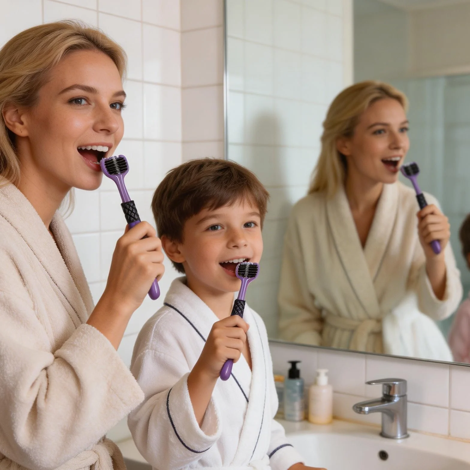 Cepillo de dientes de tres cabezales suave para adultos juego de viaje 3 lados