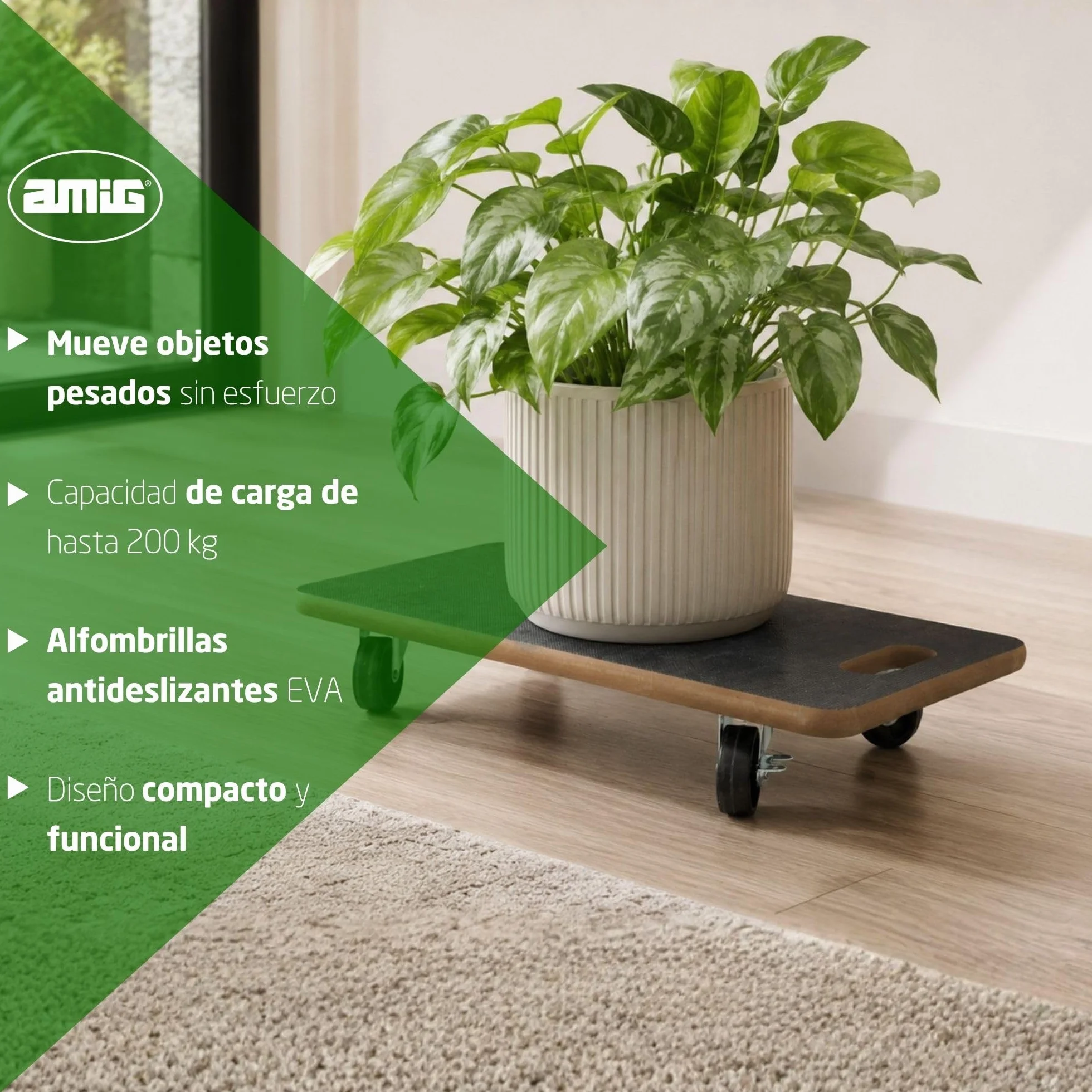 Amig Plataforma de Carga con Ruedas 58x29 cm 200 kg MDF Negro
