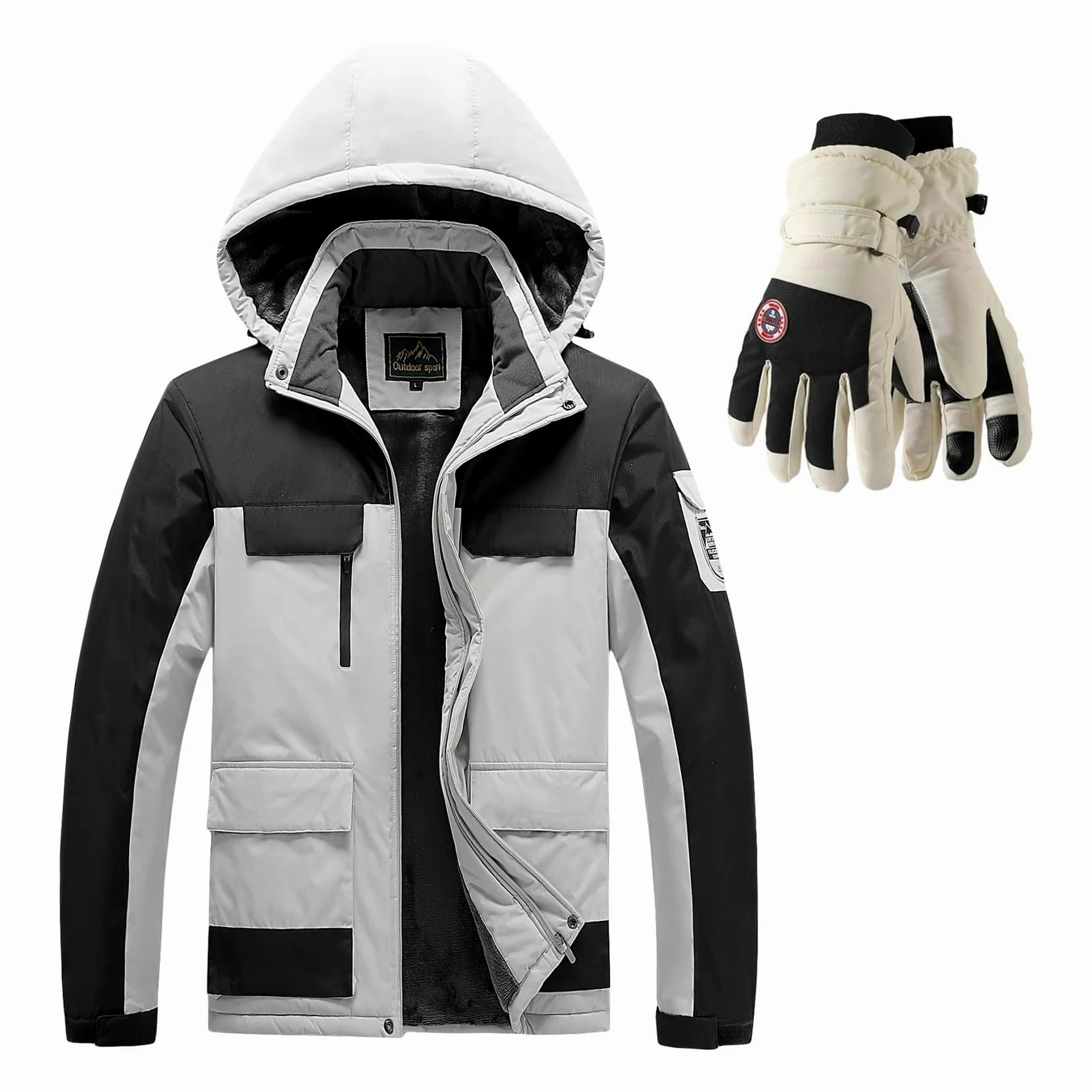 Chaqueta De Esquí Para Hombre Impermeable Y Abrigada- Cortavientos Capucha Desmontable, Snowboard Montaña Invierno Exterior